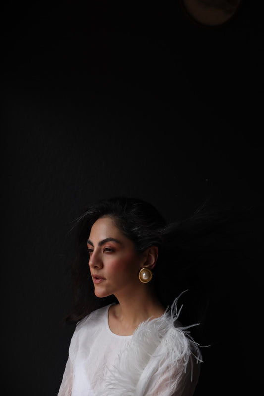 Brushed Gold & Faux Pearl Clip-On Earrings|Vintage Baazaar 