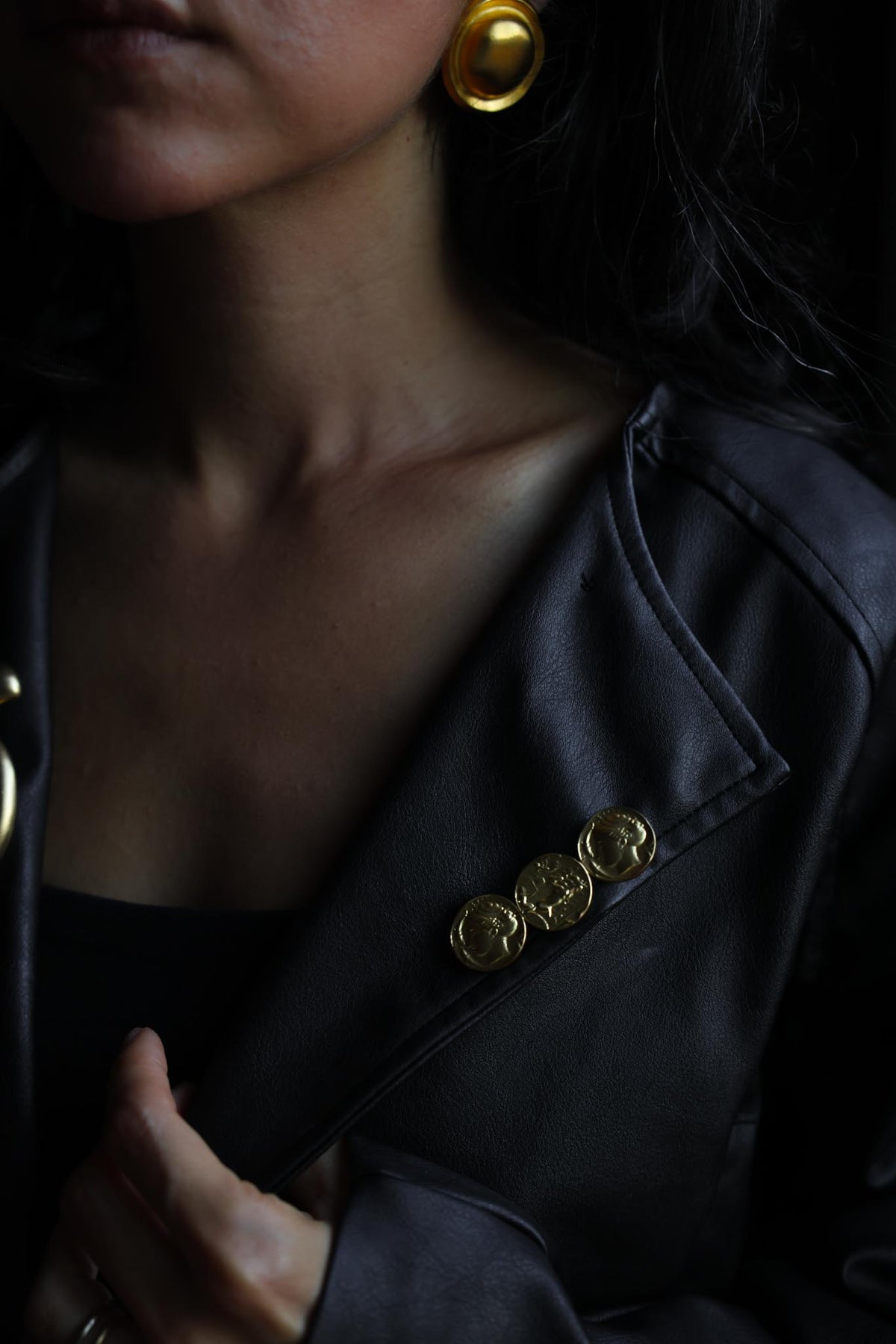 Matte Gold Triple Coin Bar Brooch