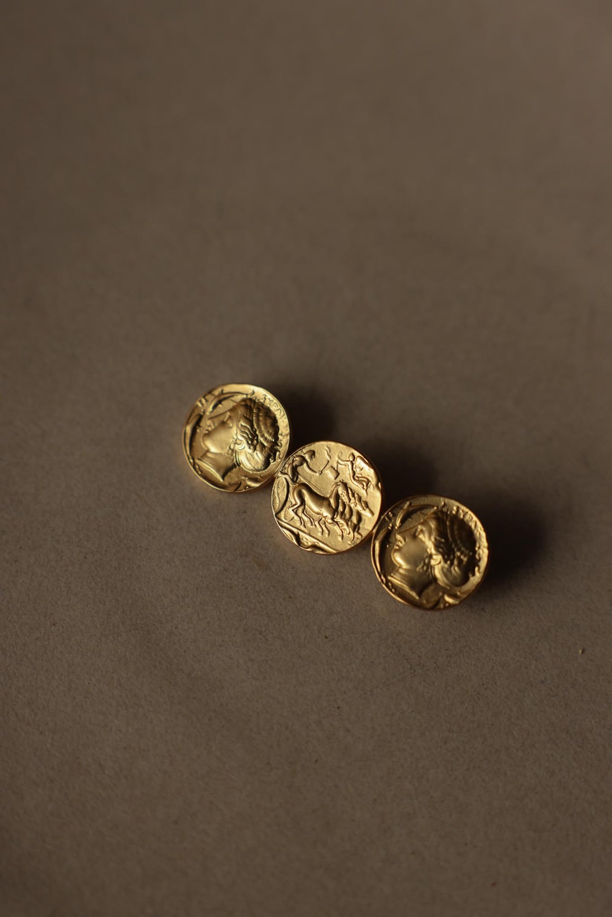 Matte Gold Triple Coin Bar Brooch