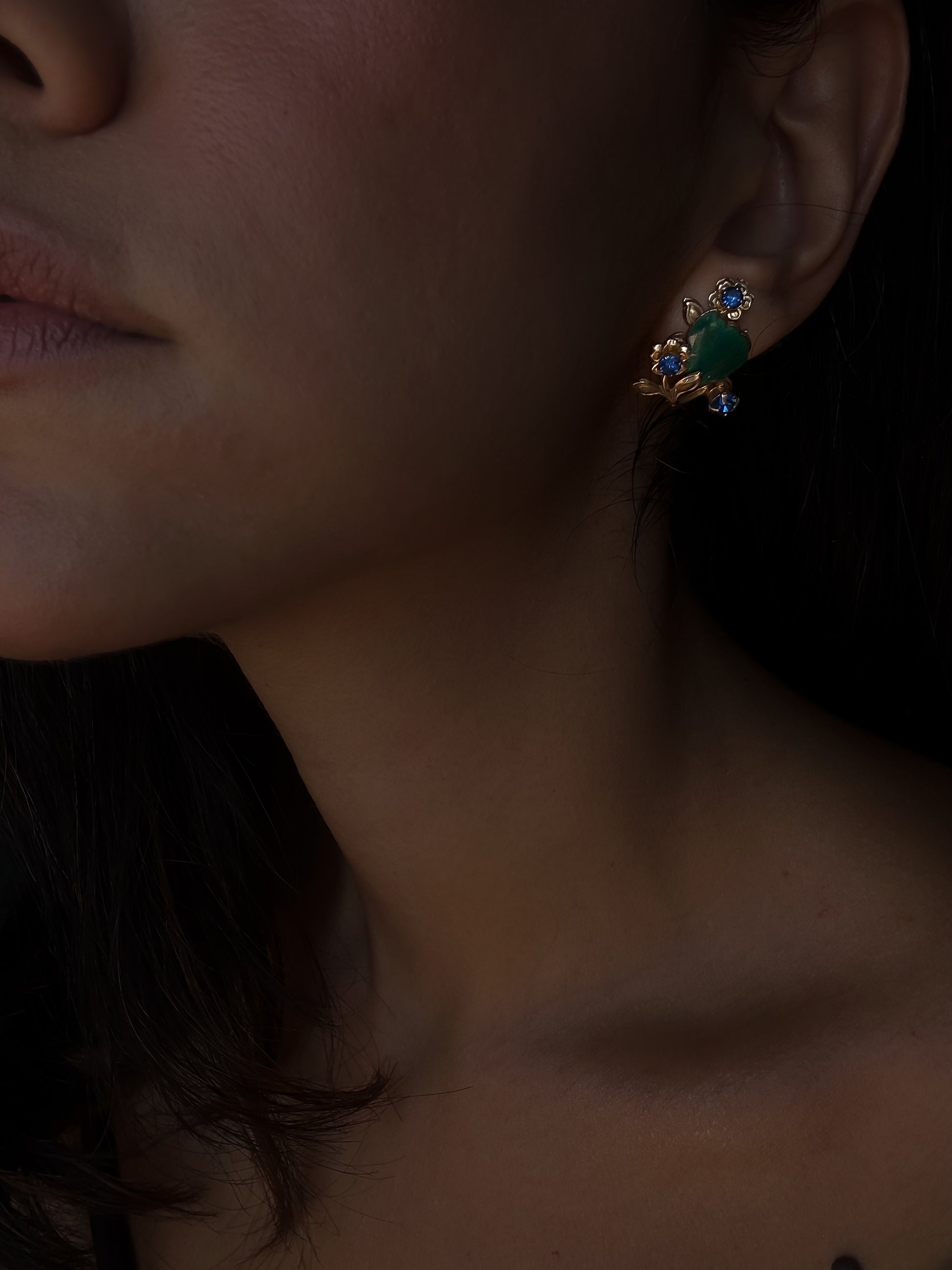 Emerald Bloom Screw-Back Earrings|Vintage Baazaar 