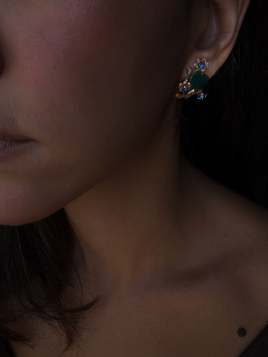 Emerald Bloom Screw-Back Earrings|Vintage Baazaar 