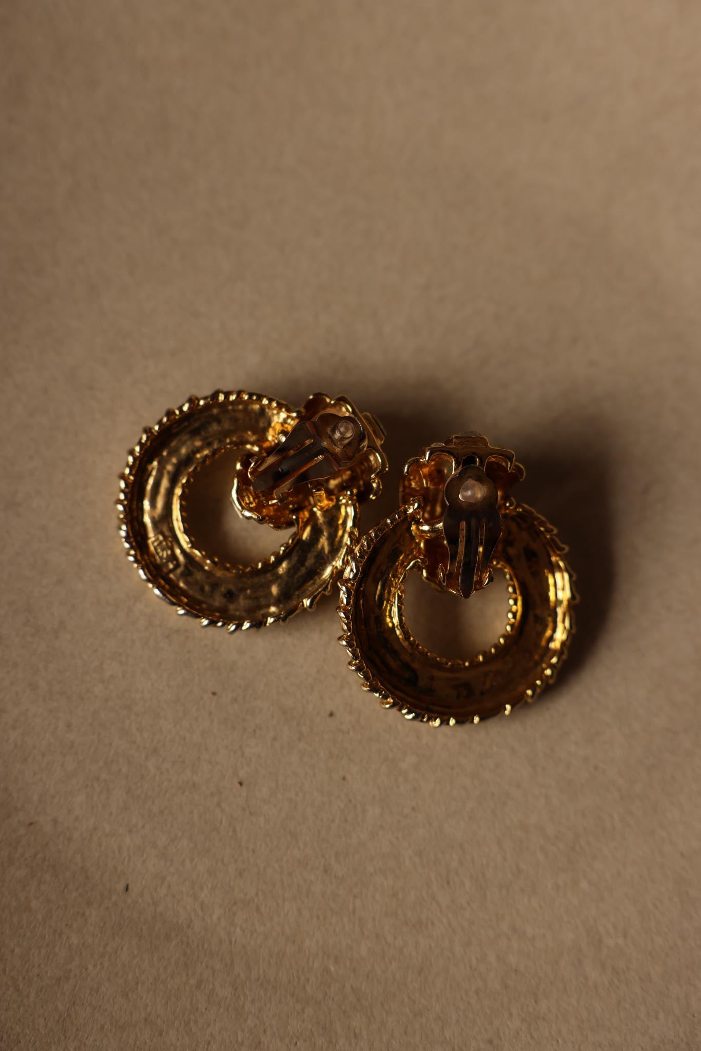 Gold-Tone Rhinestone Hoop Clip-On Earrings|Vintage Baazaar 