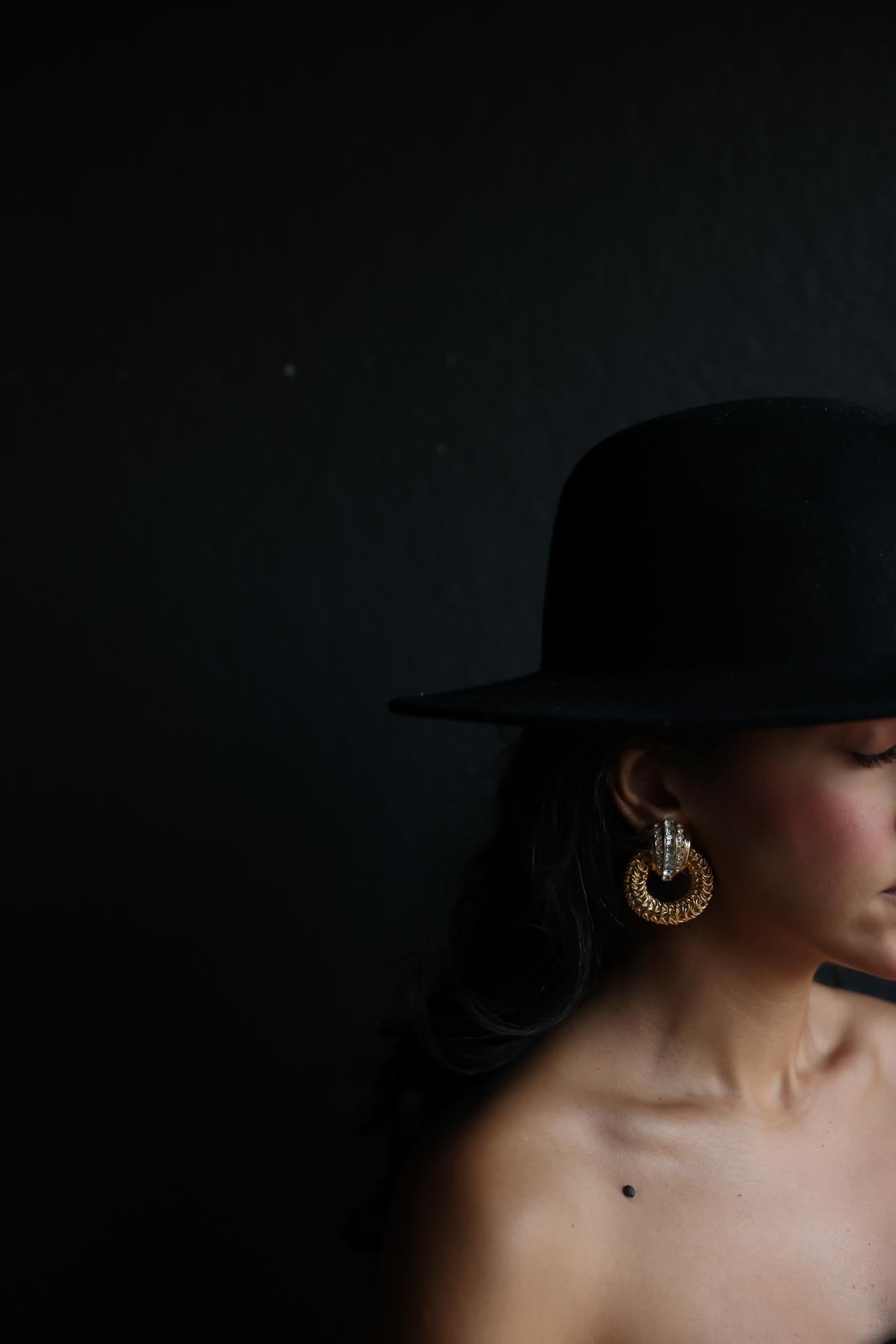 Gold-Tone Rhinestone Hoop Clip-On Earrings|Vintage Baazaar 