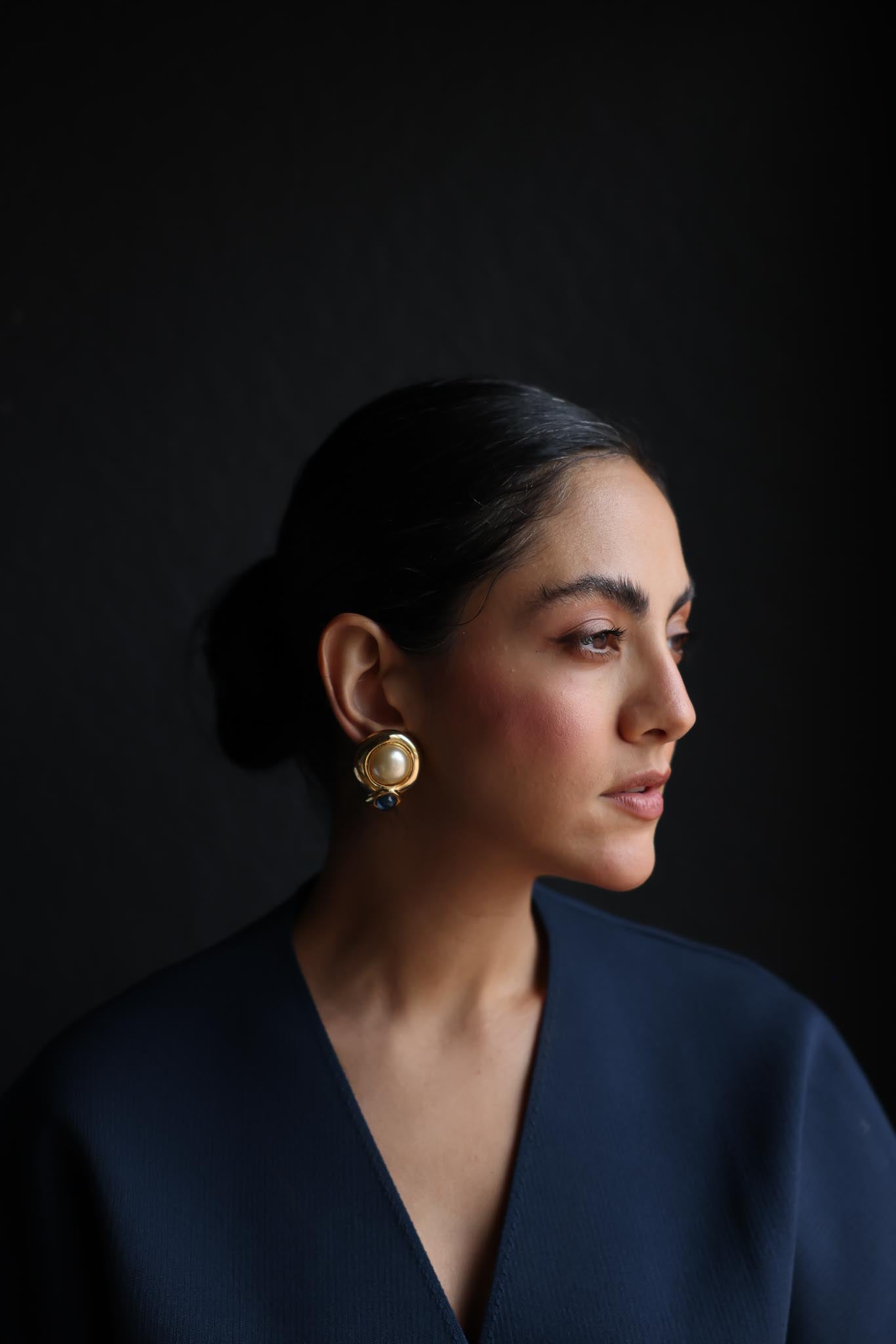 Faux Pearl and Blue Glass Clip-On Earrings|Vintage Baazaar 