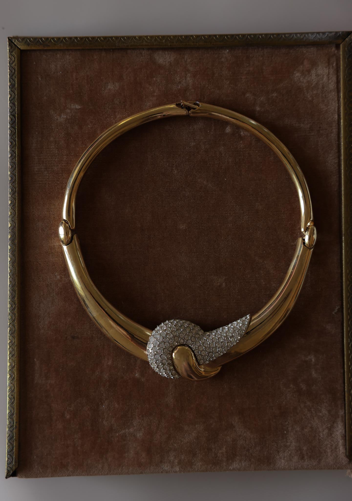 Gold Tone Rhinestone Wave Collar Necklace