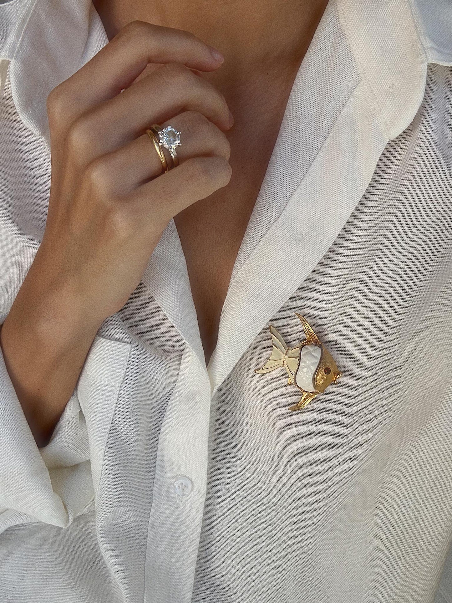 Gold Tone Enamel Fish Brooch