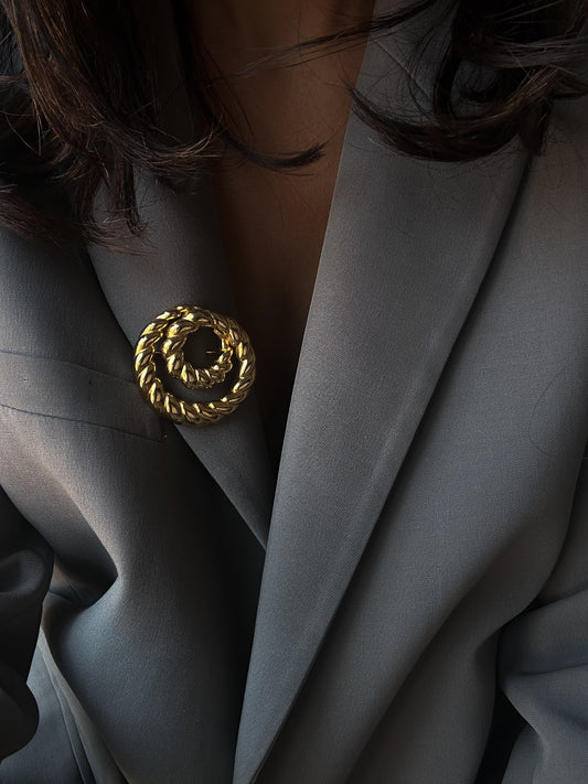 Erwin Pearl Golden Spiral Brooch|Vintage Baazaar 