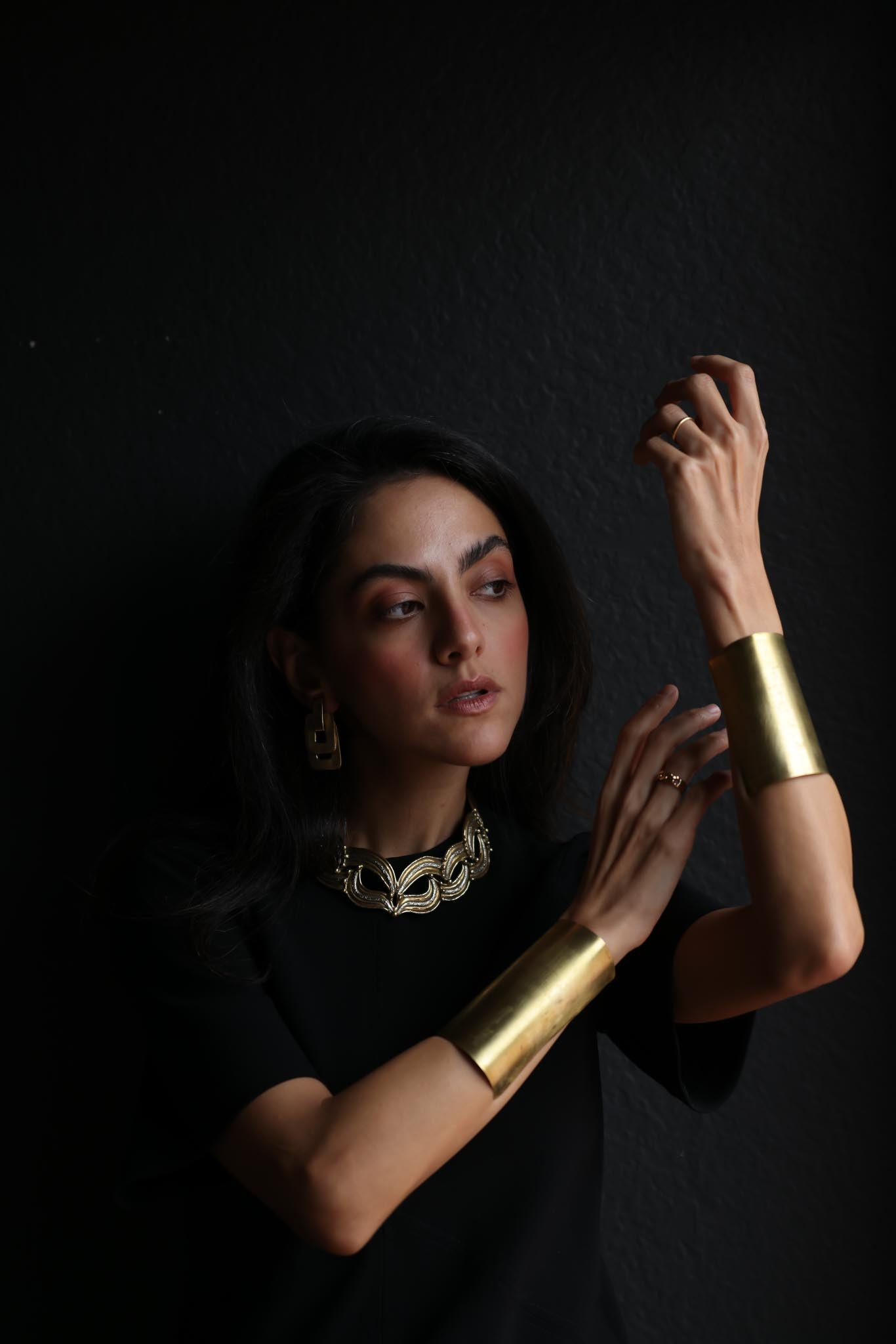 Gold-Tone Collar Necklace with Brass and Silver Accents|Vintage Baazaar 