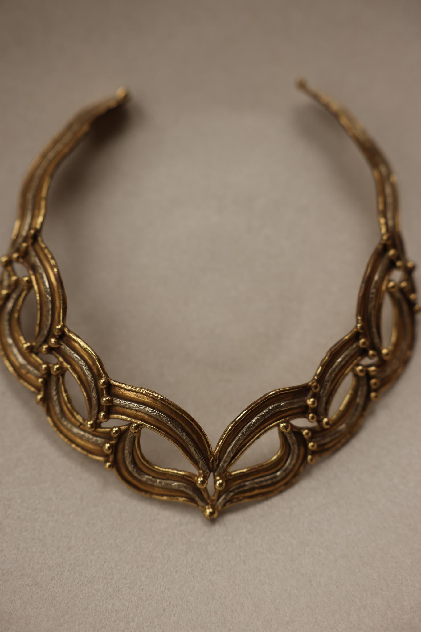 Gold-Tone Collar Necklace with Brass and Silver Accents|Vintage Baazaar 