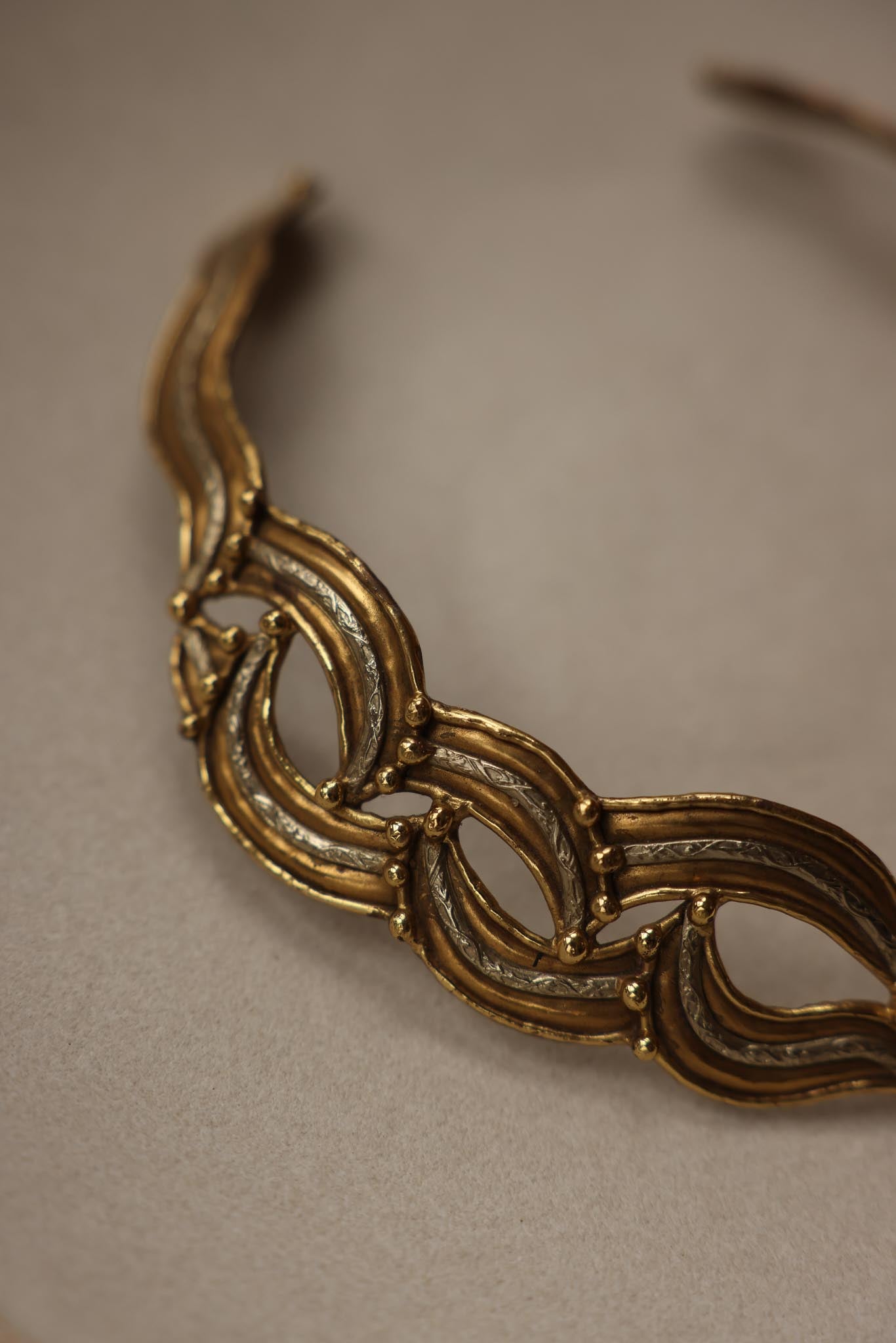 Gold-Tone Collar Necklace with Brass and Silver Accents|Vintage Baazaar 