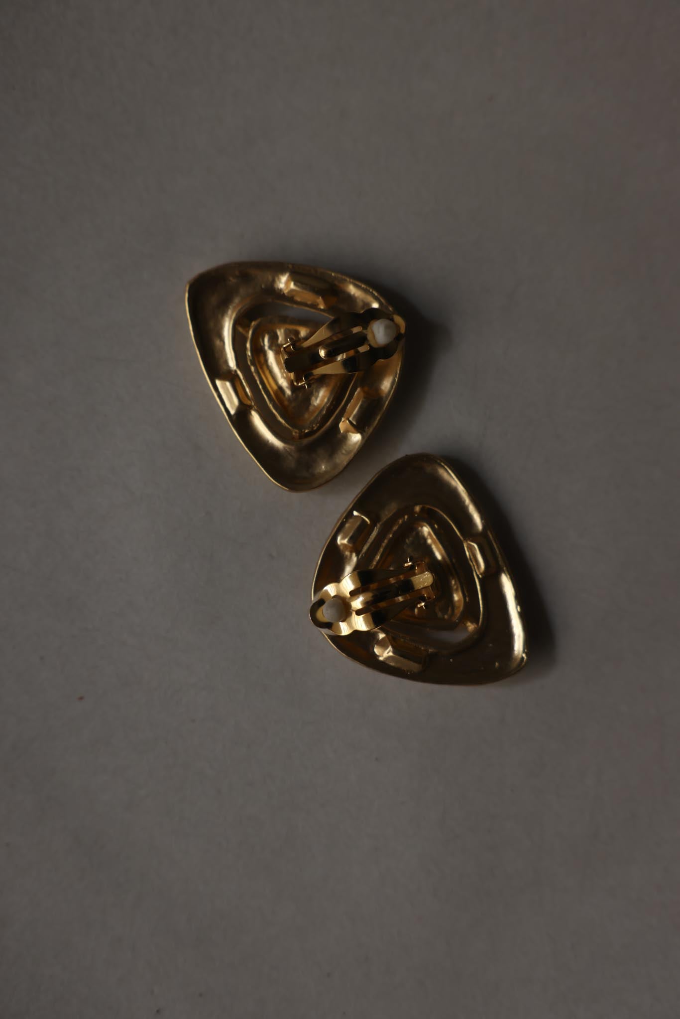 Matte Gold Clear Rhinestone Statement Clip-On Earrings-1980's
