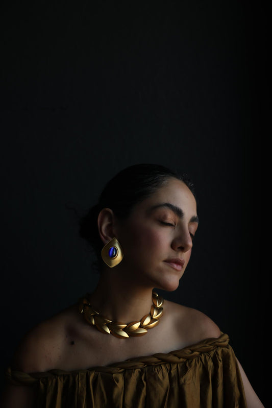1980s Brushed Gold Leaf Statement Necklace