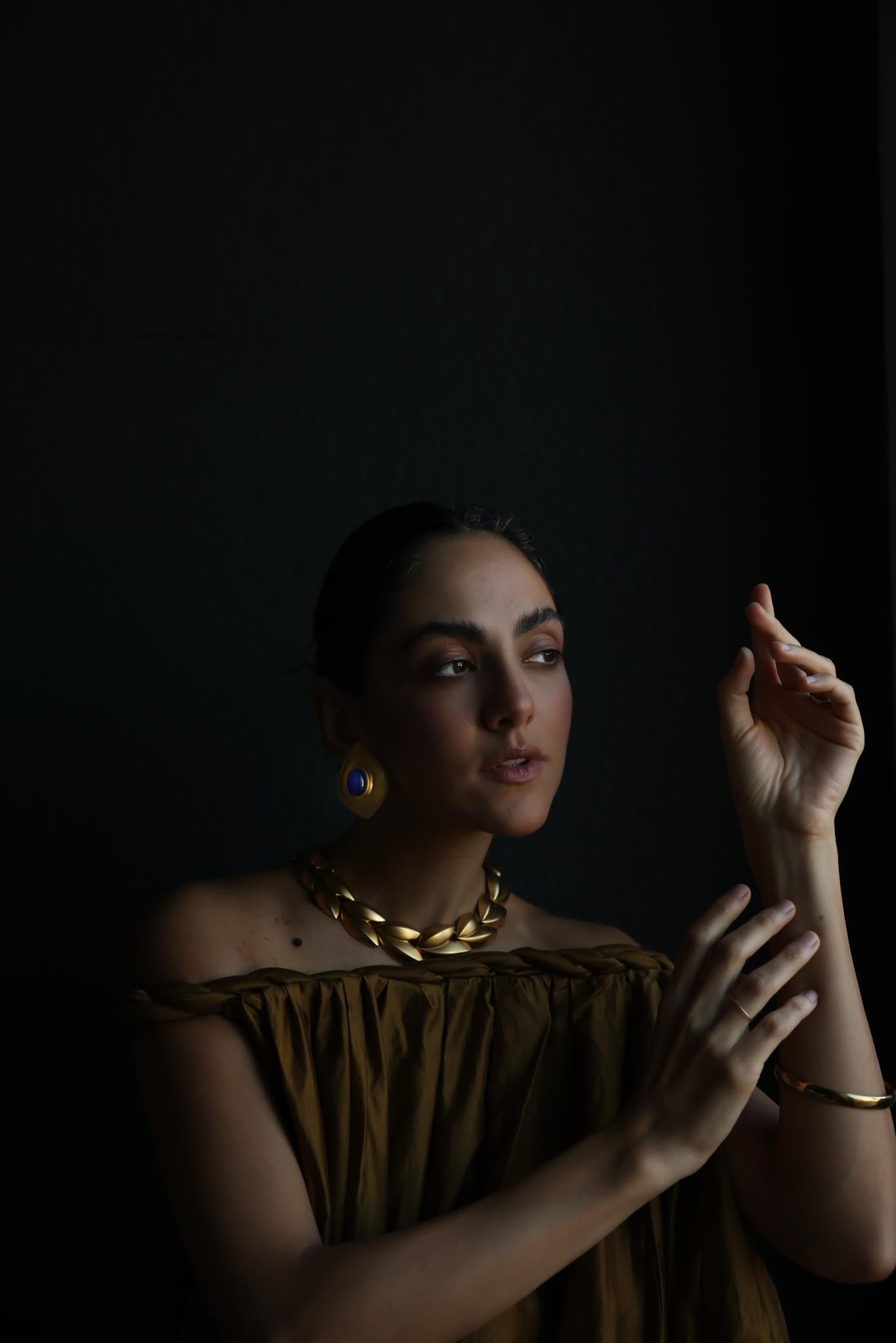 1980s Brushed Gold Leaf Statement Necklace