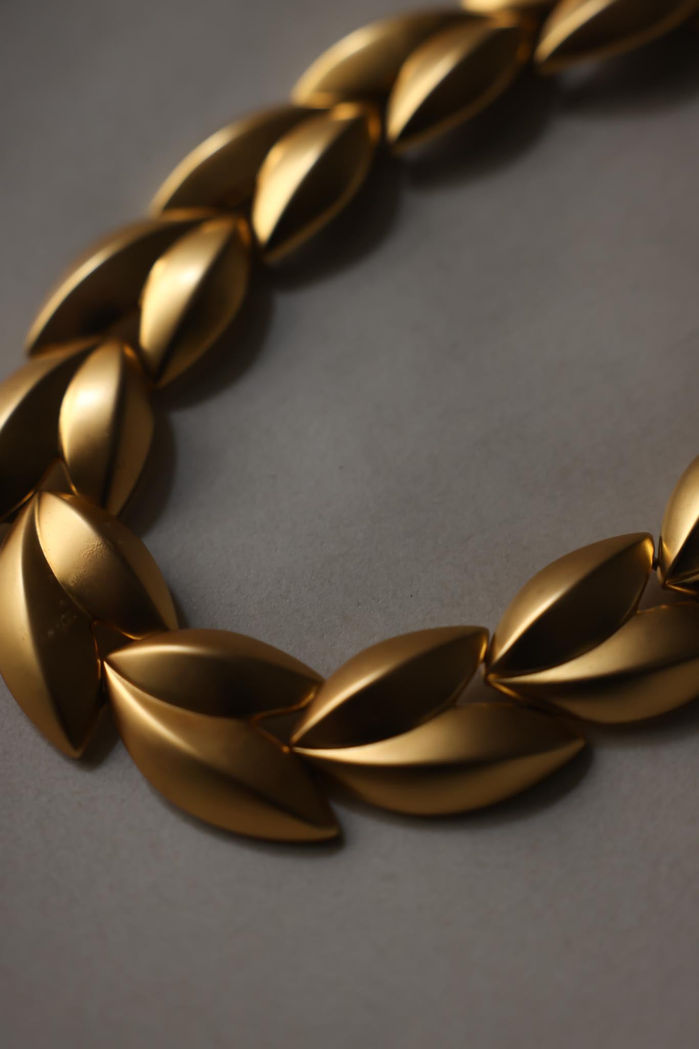 1980s Brushed Gold Leaf Statement Necklace