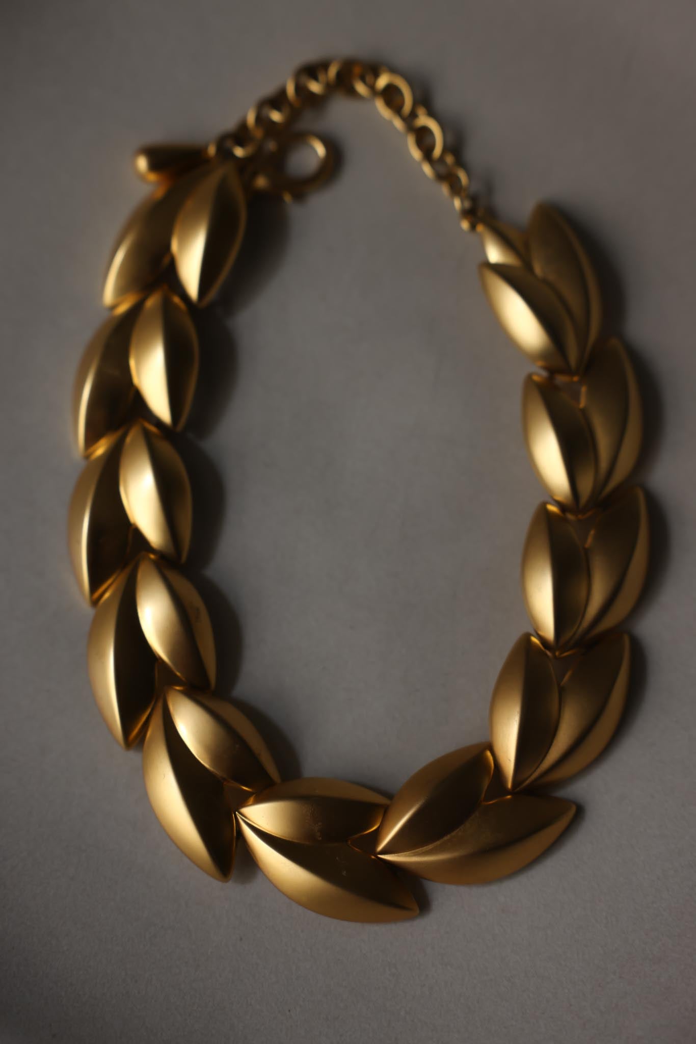 1980s Brushed Gold Leaf Statement Necklace