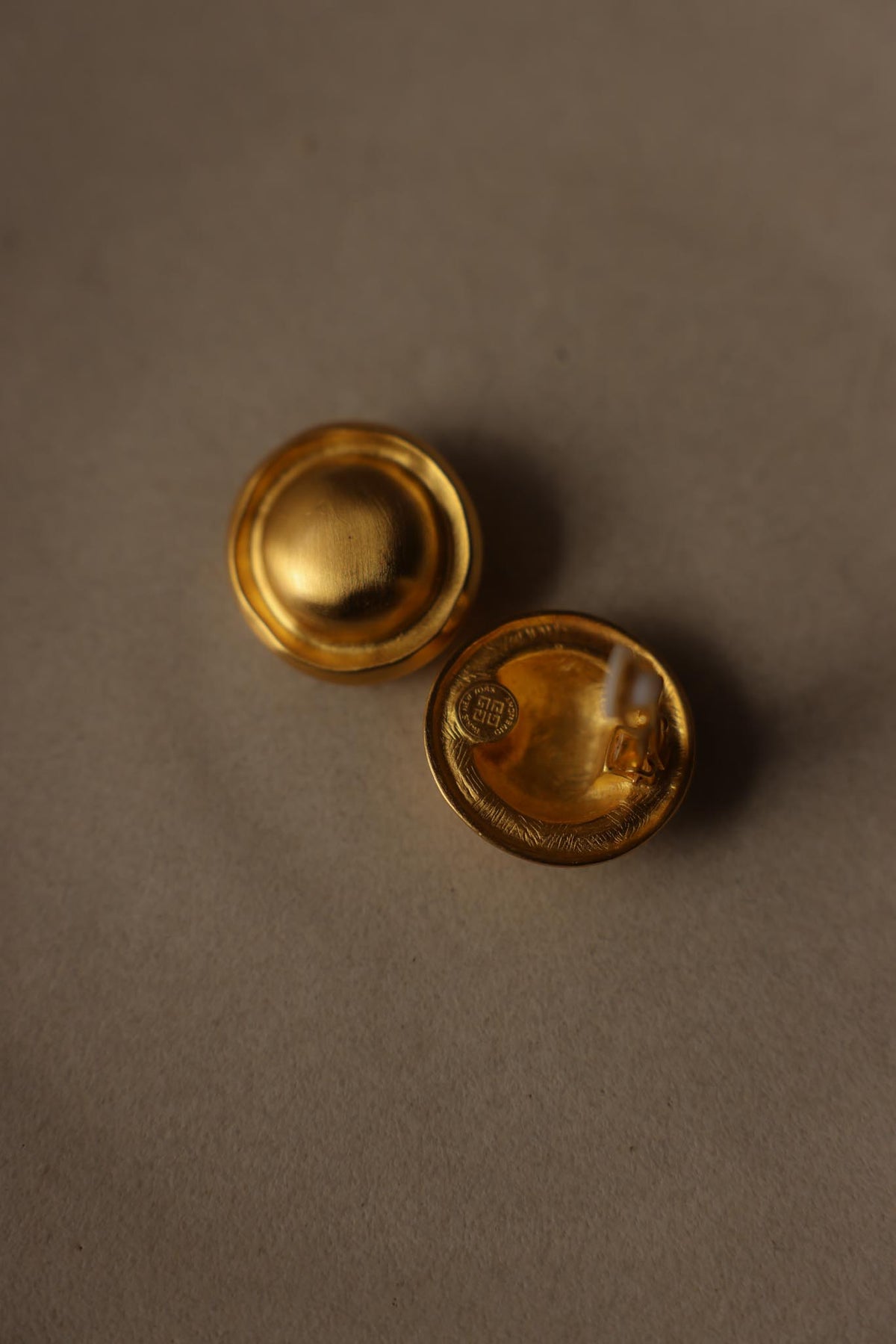 1980s Givenchy Matte Gold Round Domed Clip-On Earrings