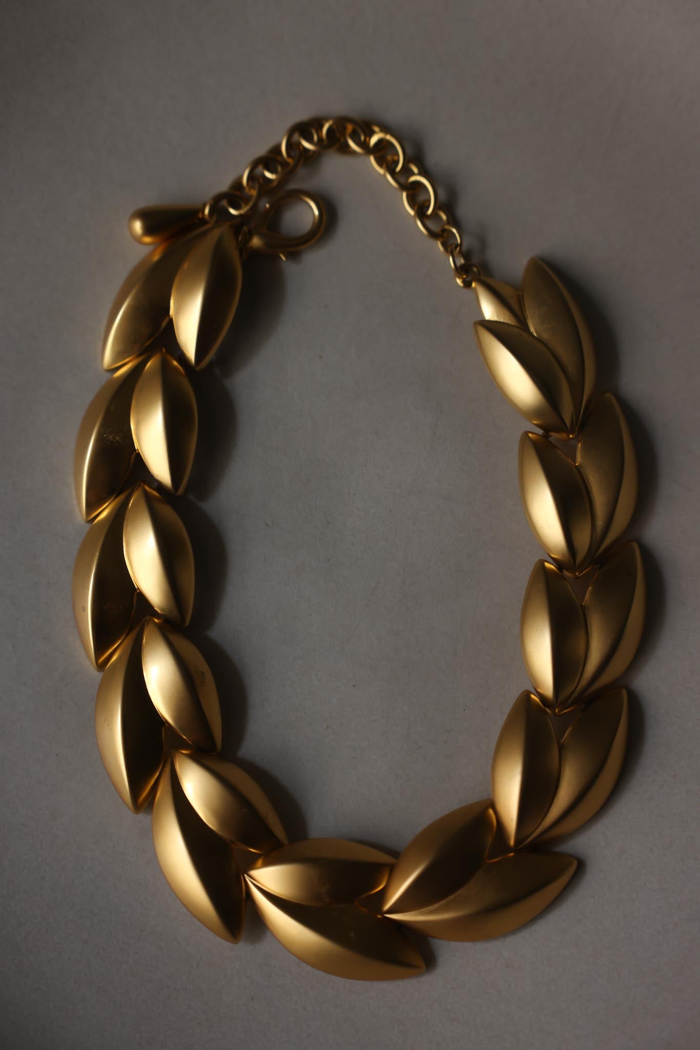 1980s Brushed Gold Leaf Statement Necklace