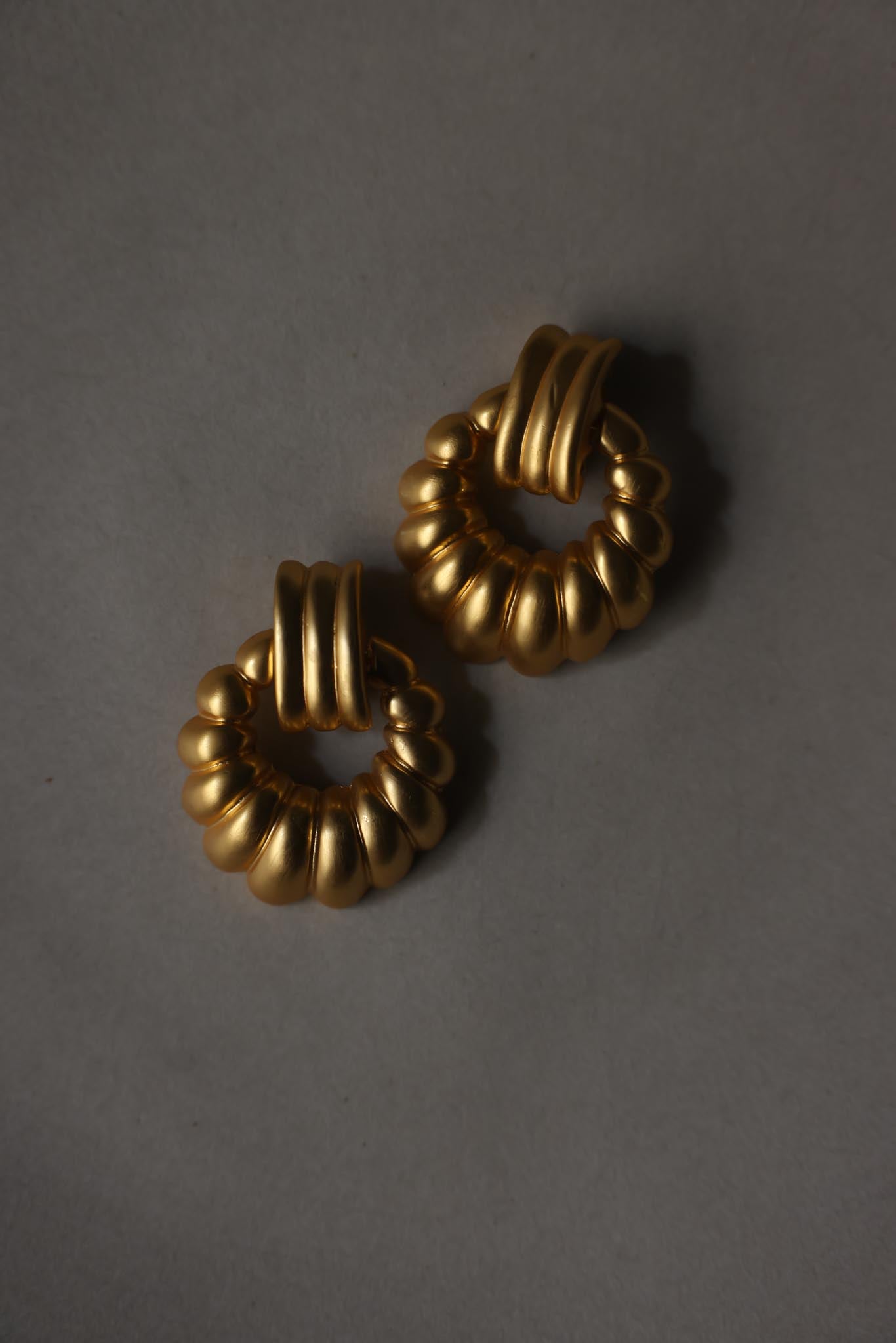 Gold-Plated Matte Gold Door Knocker Clip-On Earrings
