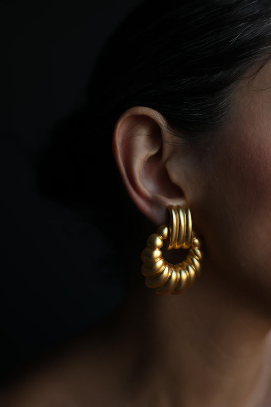 Gold-Plated Matte Gold Door Knocker Clip-On Earrings