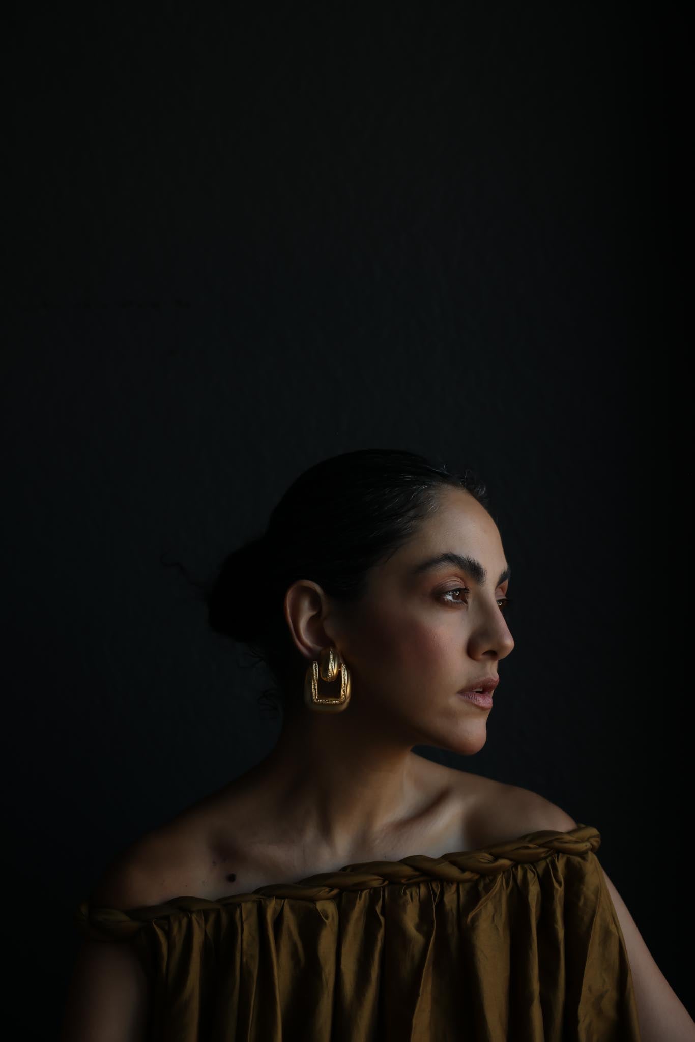 Gold-Plated Brushed Gold Geometric Door Knocker Clip-On Earrings