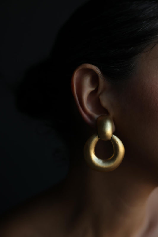 Gold-Plated Matte Gold Door Knocker Clip-On Earrings|Vintage Baazaar 