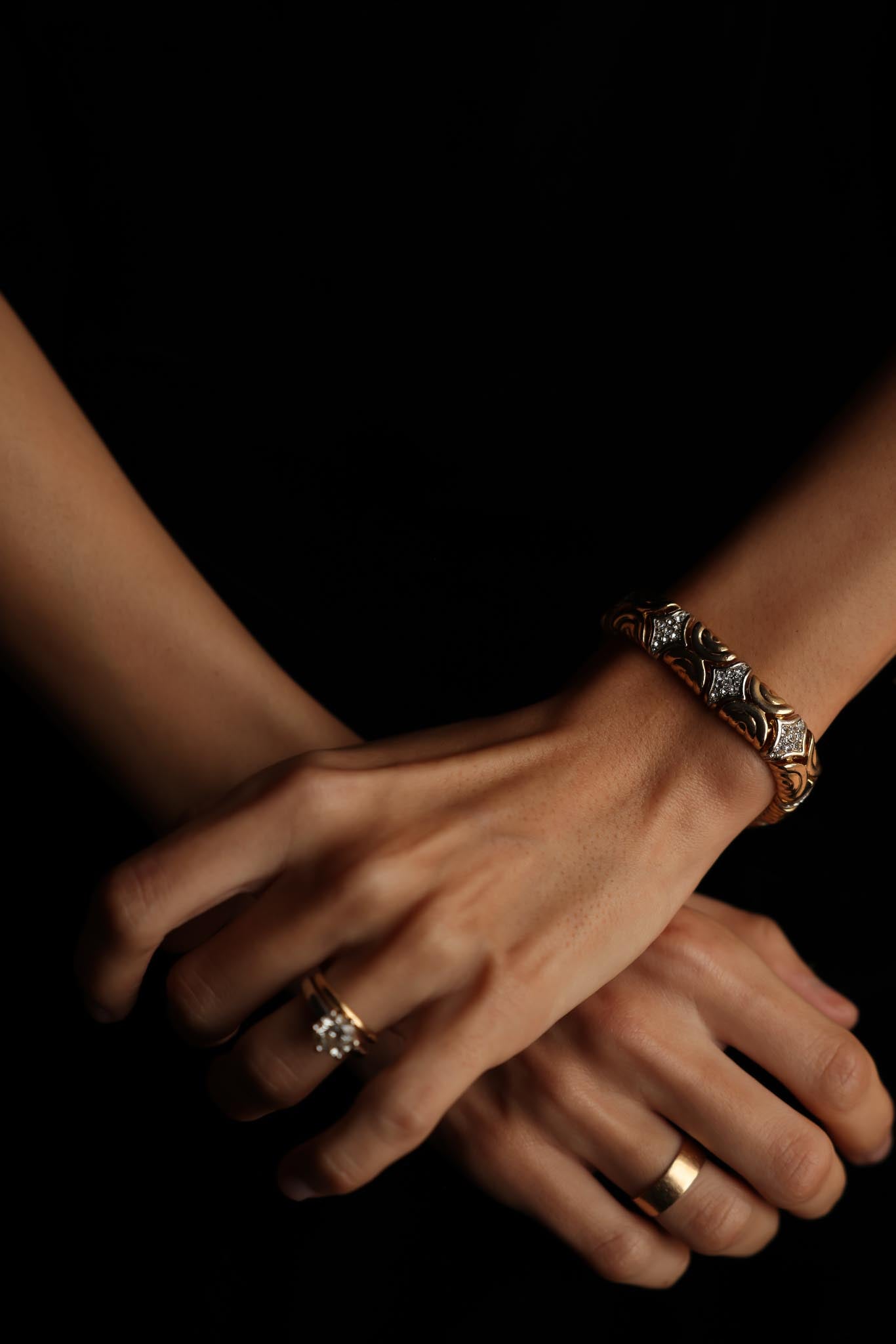 Gold Plated Bracelet with Clear Rhinestones|Vintage Baazaar 