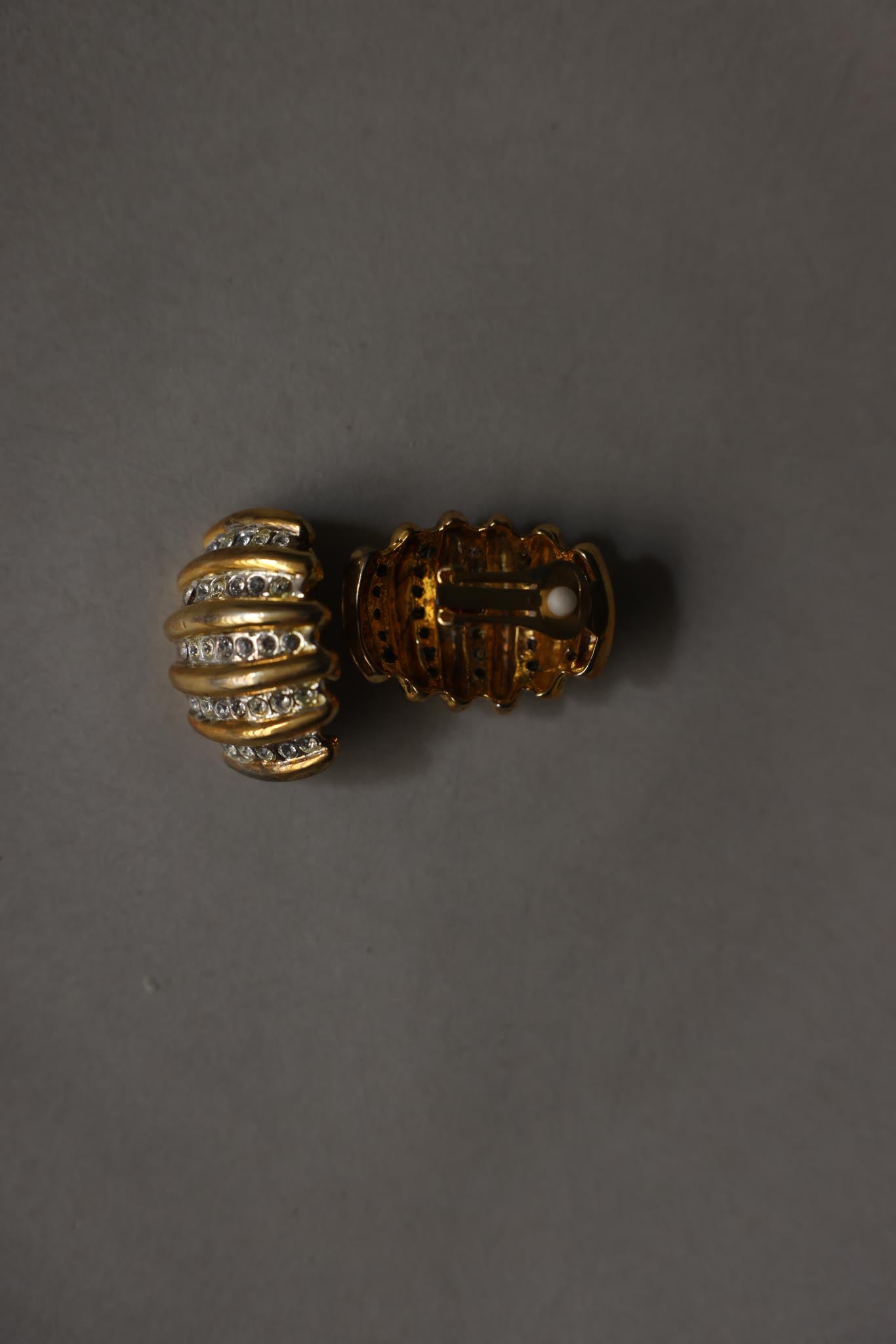 Gold-Plated Clear Rhinestone Statement Clip-On Earrings