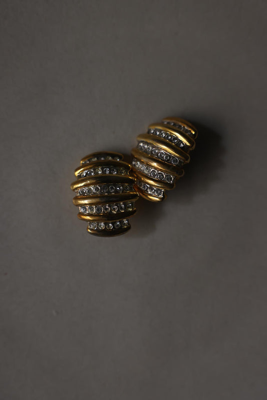 Gold-Plated Clear Rhinestone Statement Clip-On Earrings
