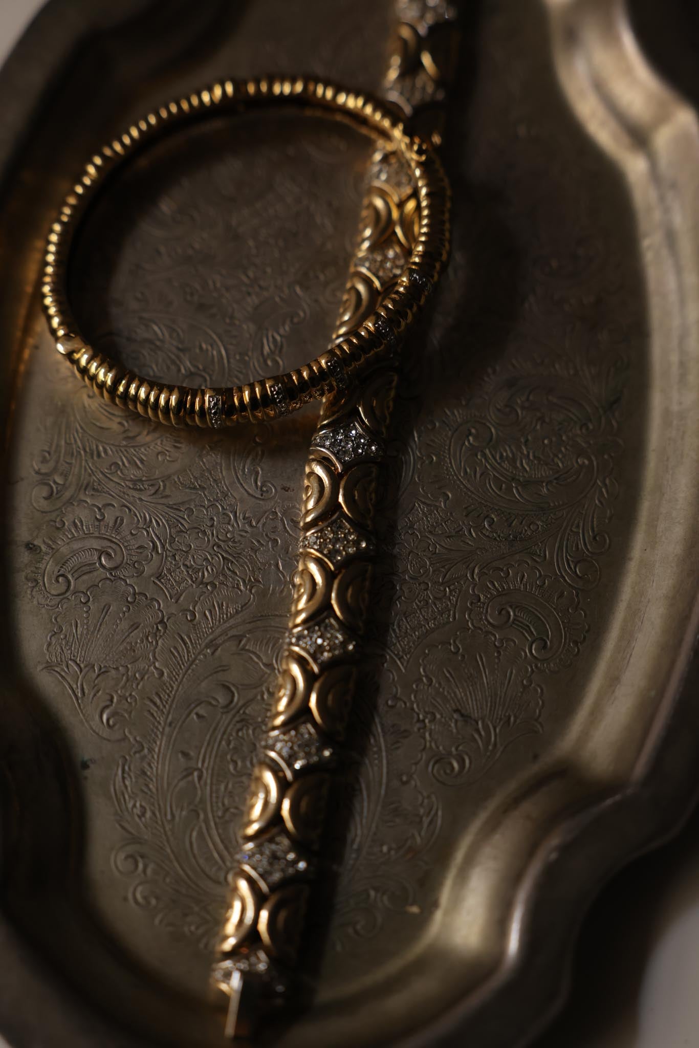 Gold Plated Bracelet with Clear Rhinestones|Vintage Baazaar 