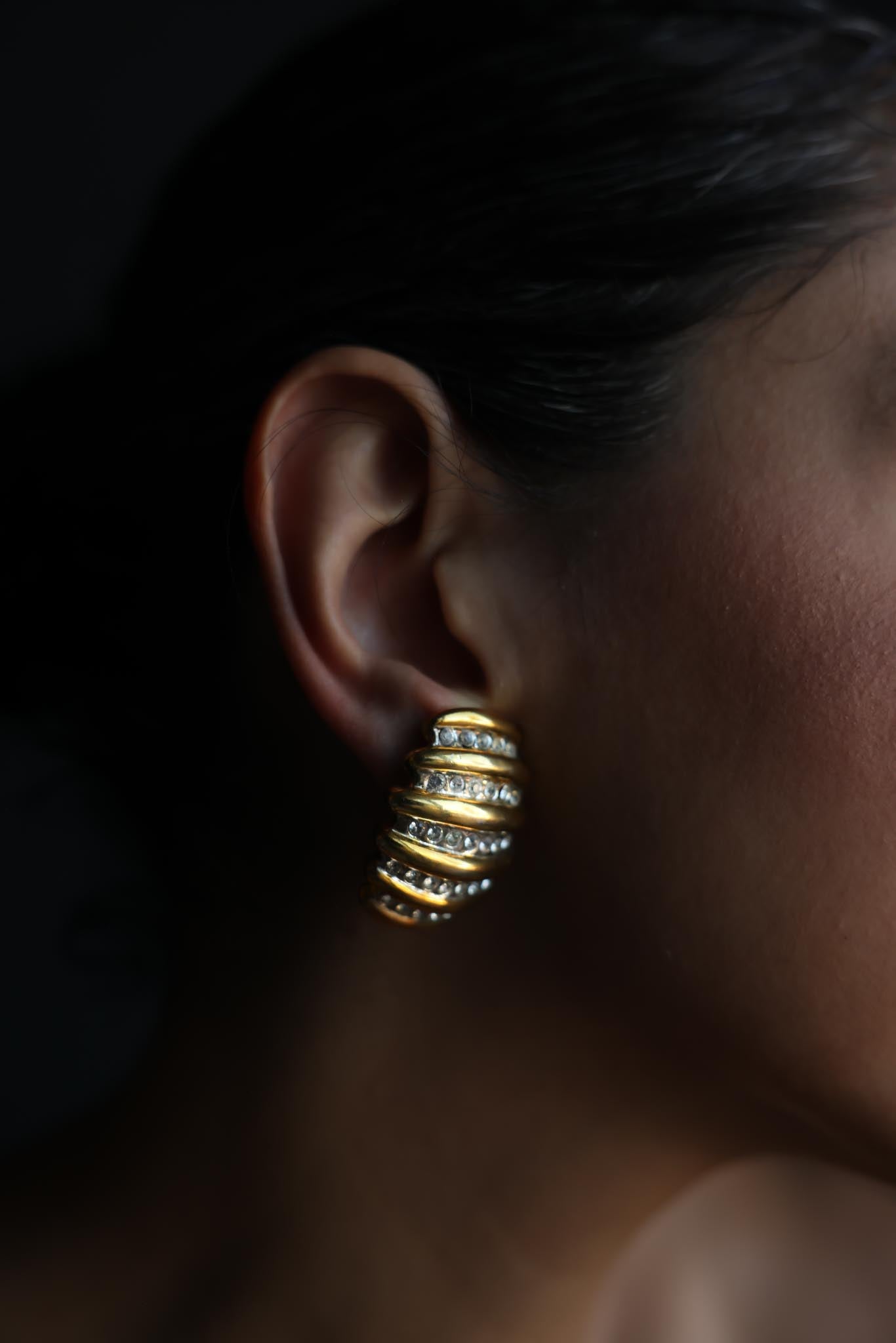 Gold-Plated Clear Rhinestone Statement Clip-On Earrings