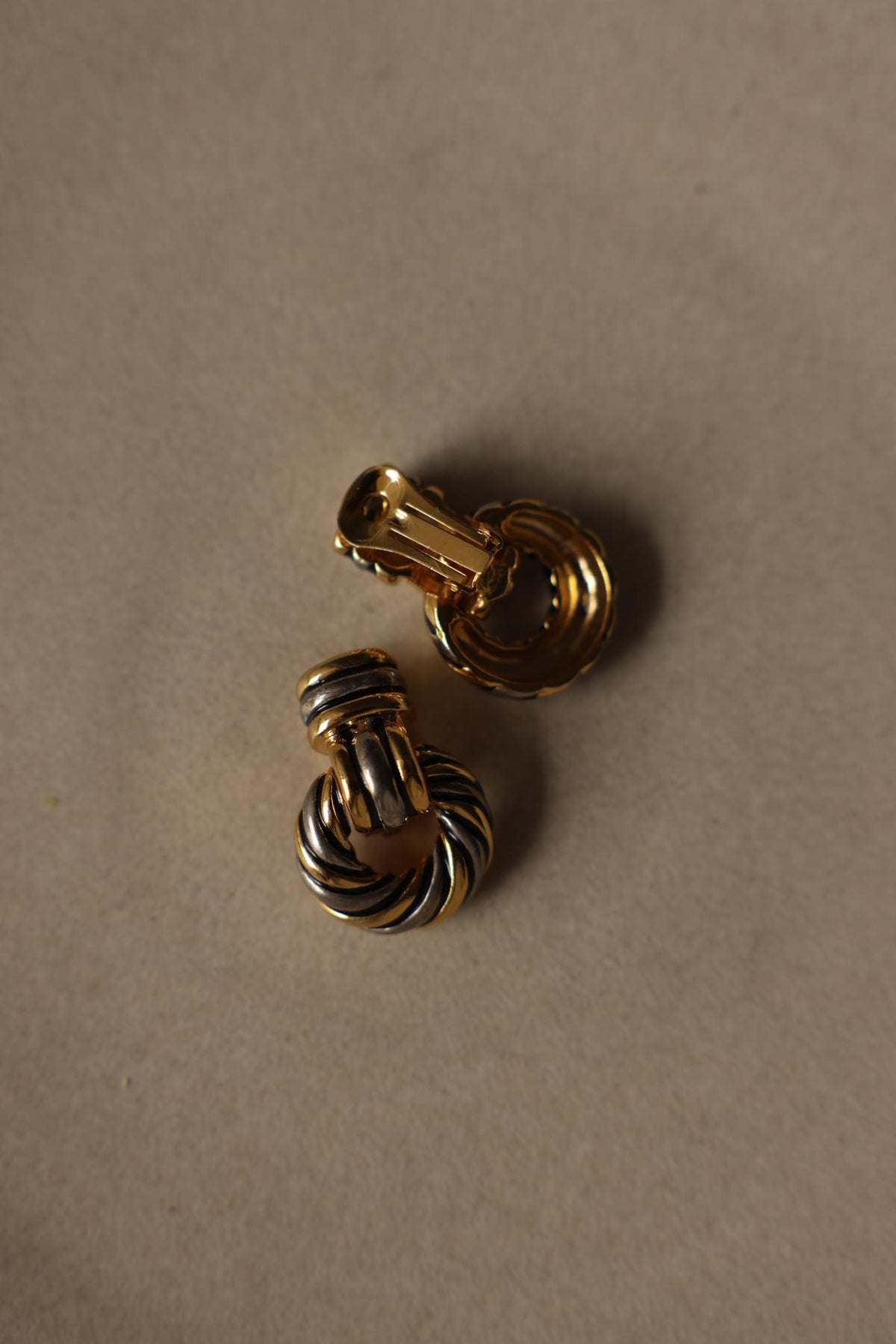 Two Tone Twisted Door Knocker Clip-On Earrings|Vintage Baazaar 
