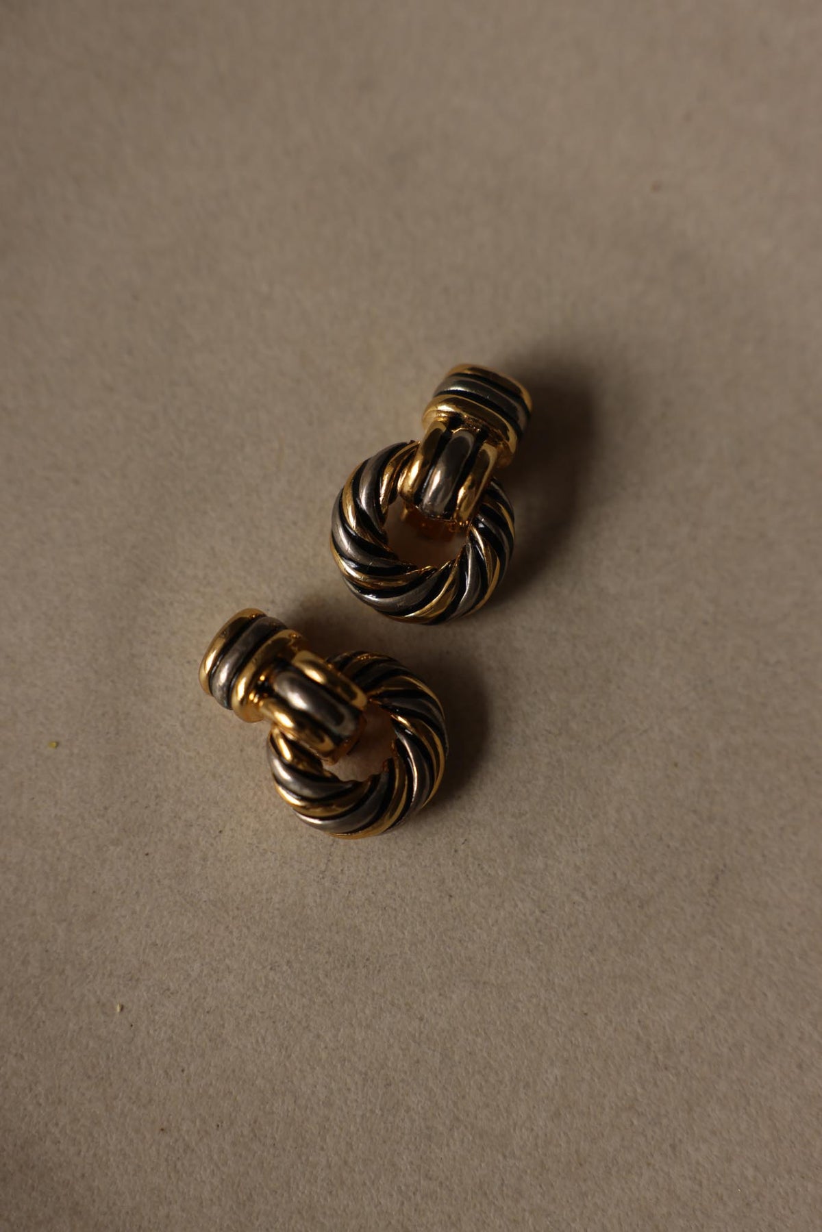 Two Tone Twisted Door Knocker Clip-On Earrings|Vintage Baazaar 