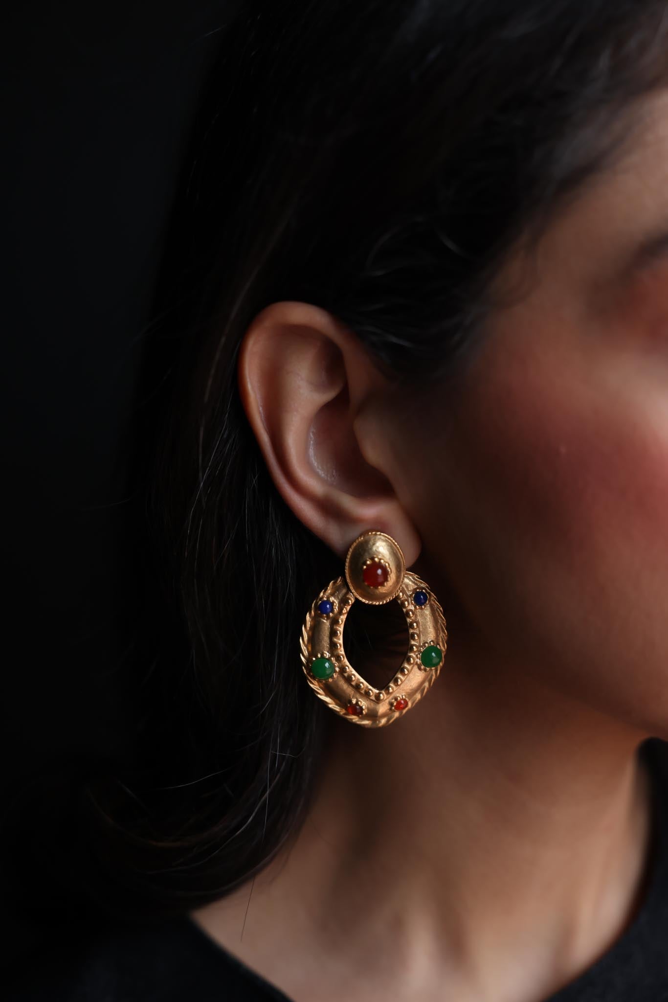Gold-Filled Multicolor Glass Clip-On Earrings|Vintage Baazaar 