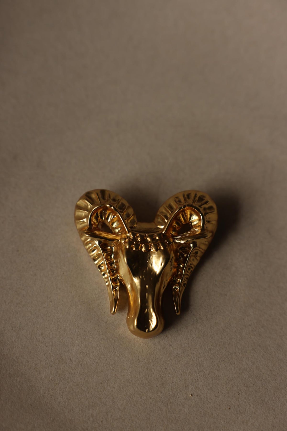 Schiaparelli-Marked Gold Tone Aries Ram Head Statement Brooch