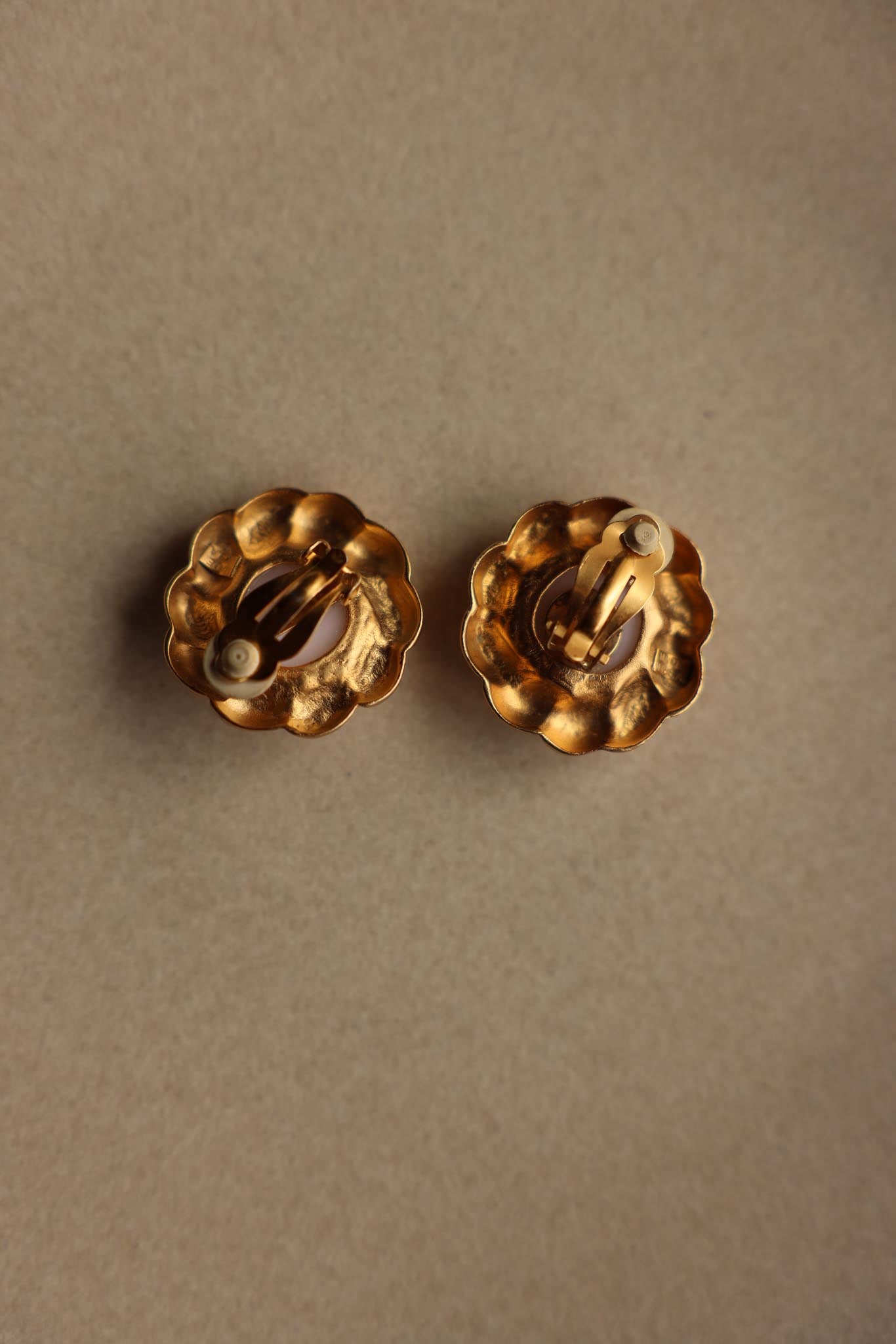 Matte Gold Clip-On Earrings with Faux Pearls|Vintage Baazaar 