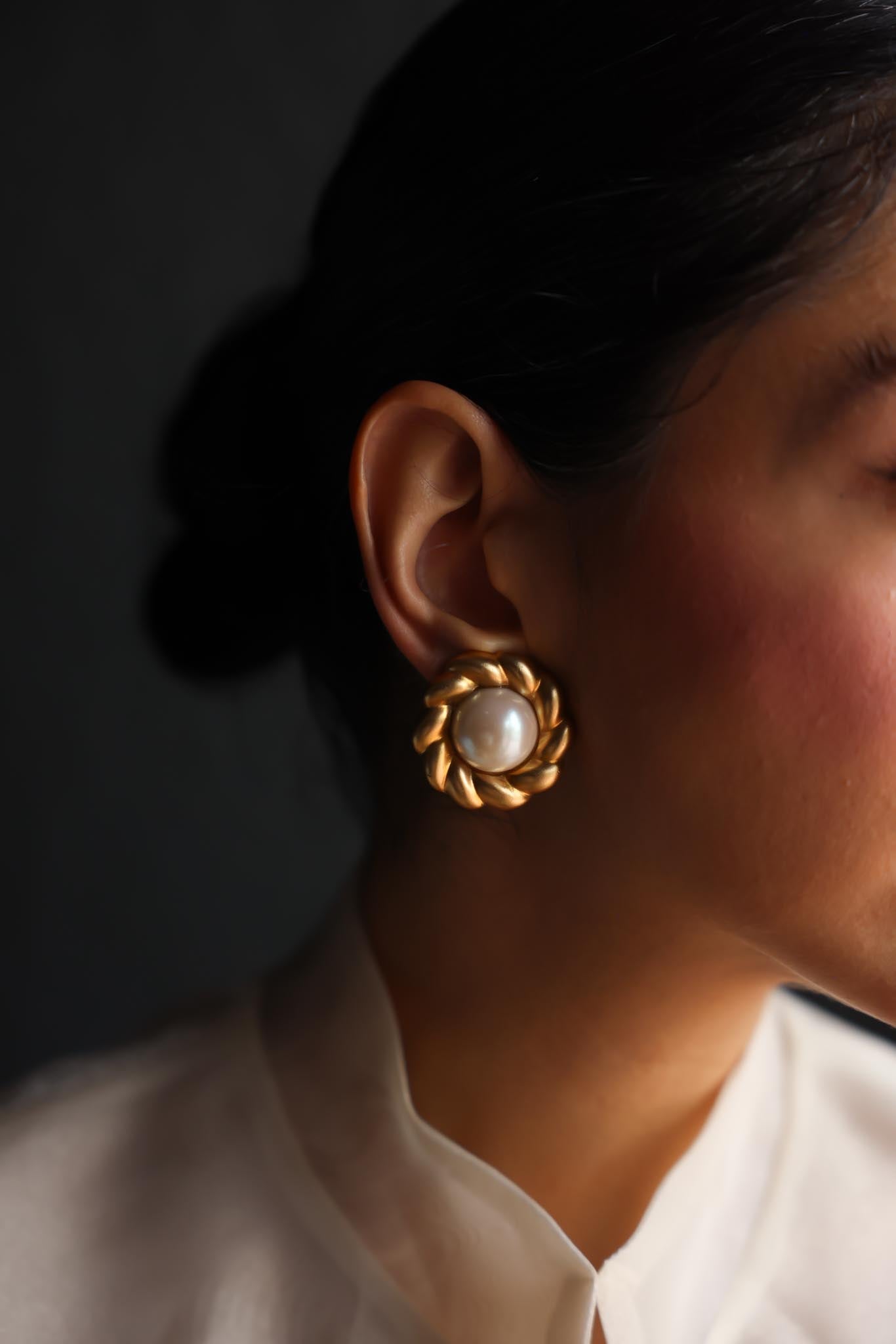 Matte Gold Clip-On Earrings with Faux Pearls|Vintage Baazaar 