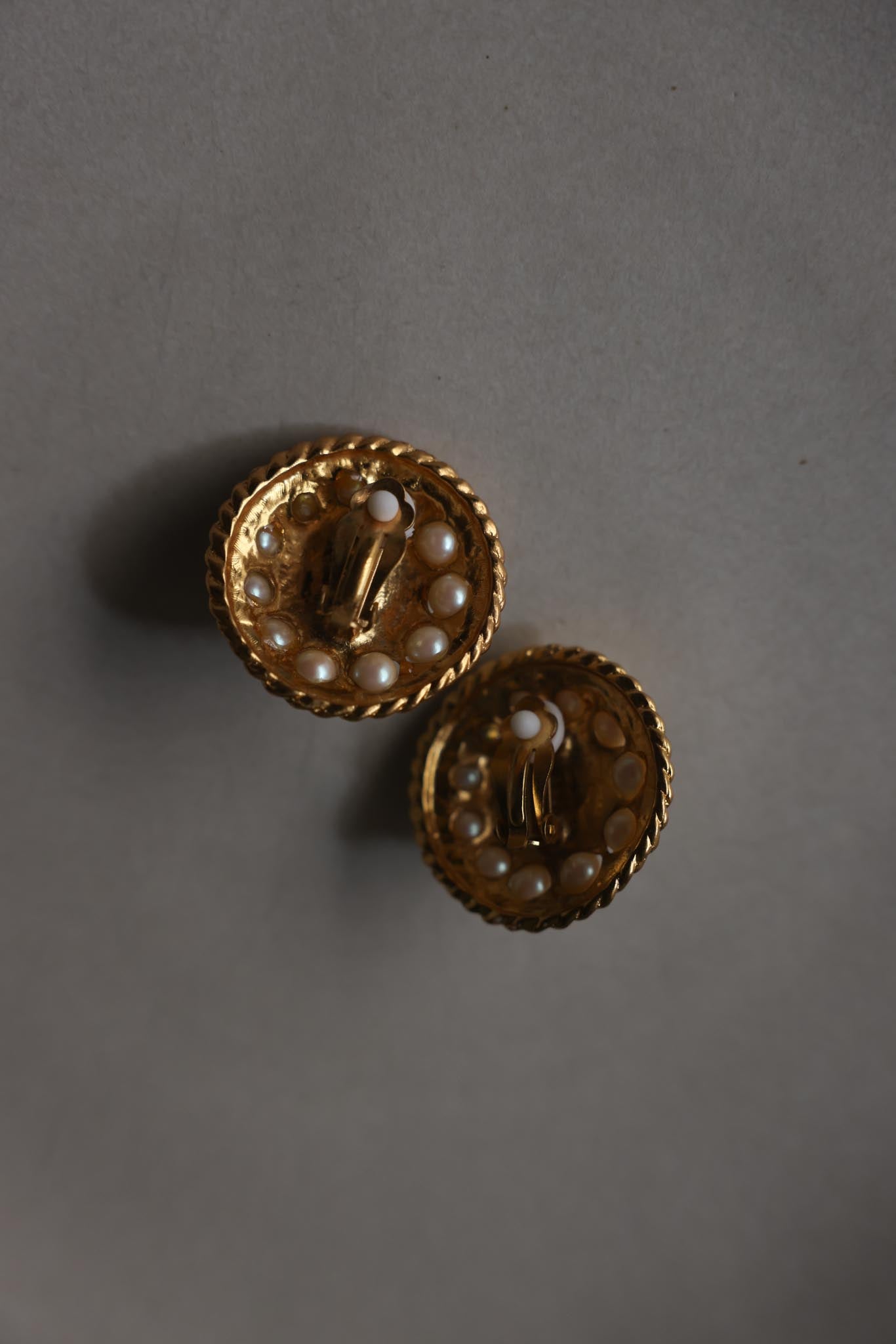 Gold-Tone Black Cabochon Faux Pearl Clip-On Earrings
