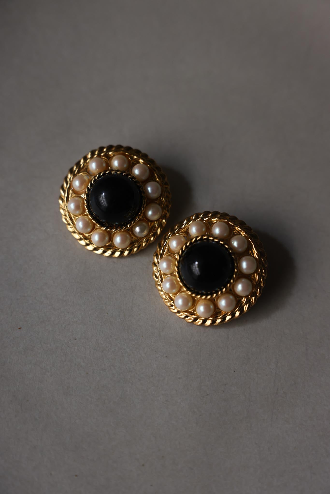 Gold-Tone Black Cabochon Faux Pearl Clip-On Earrings