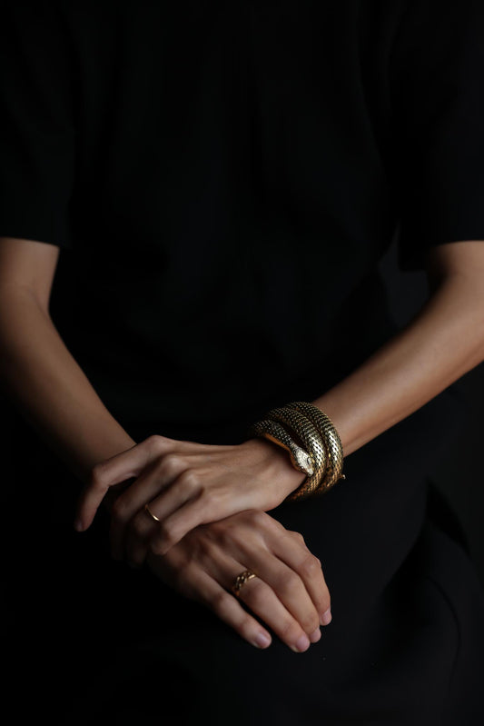 Whiting & Davis Gold Plated Snake Coil Triple Row Wrap Bracelet|Vintage Baazaar 