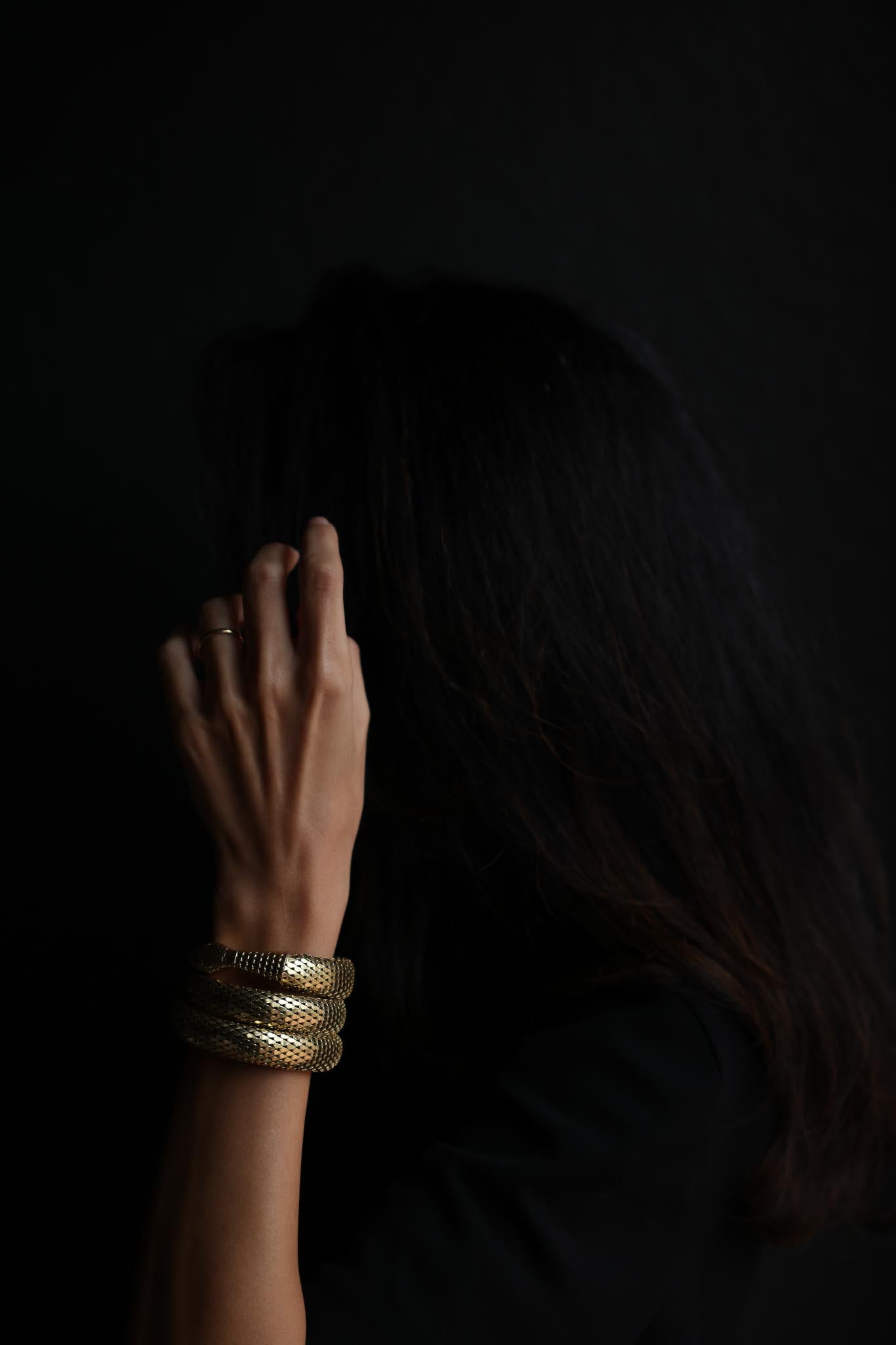 Whiting & Davis Gold Plated Snake Coil Triple Row Wrap Bracelet|Vintage Baazaar 