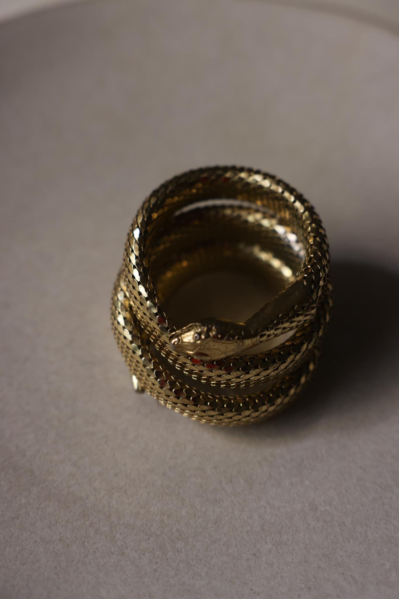 Whiting & Davis Gold Plated Snake Coil Triple Row Wrap Bracelet|Vintage Baazaar 