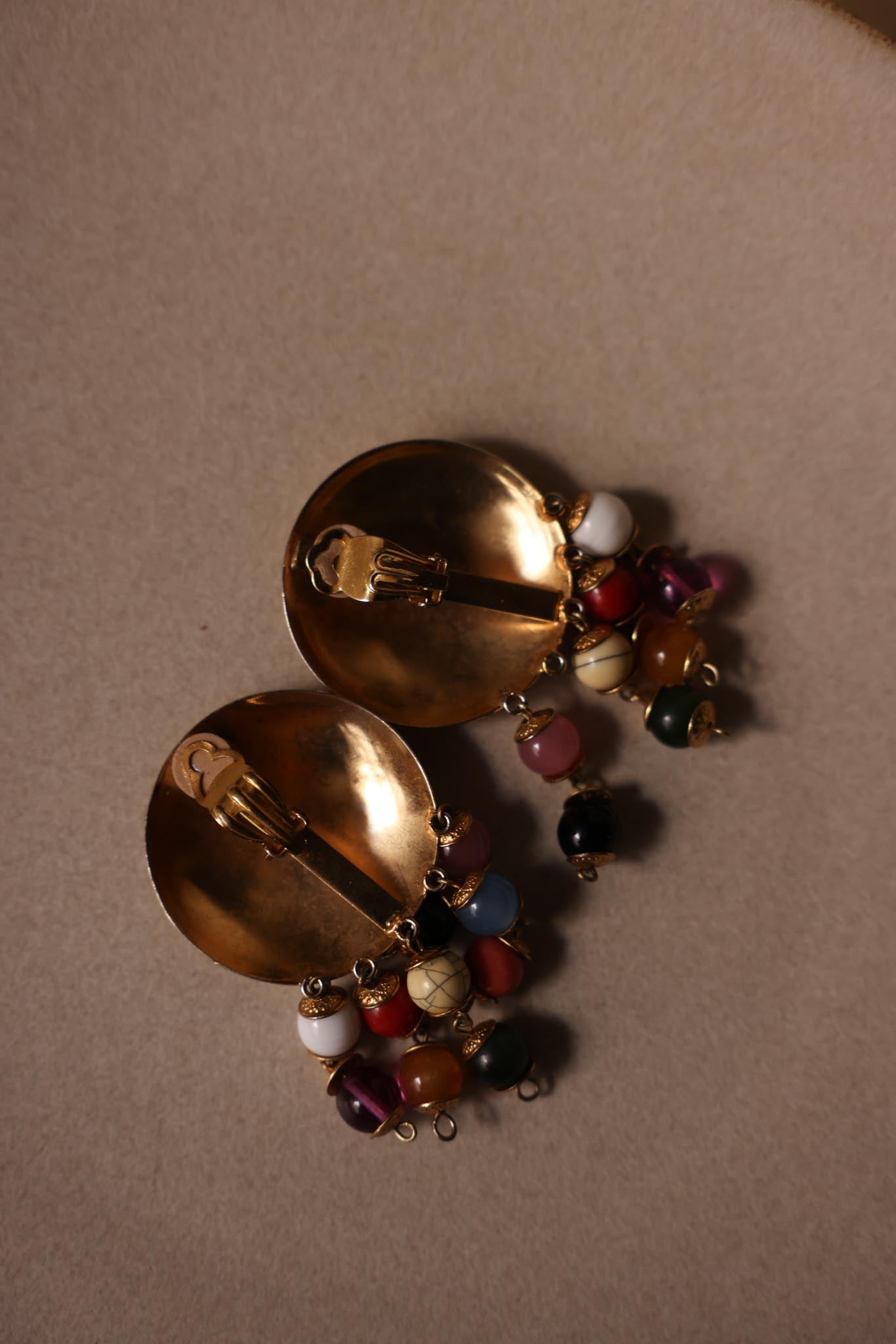 Round Gold Tone Clip-On Earrings With Multicolor Dangles