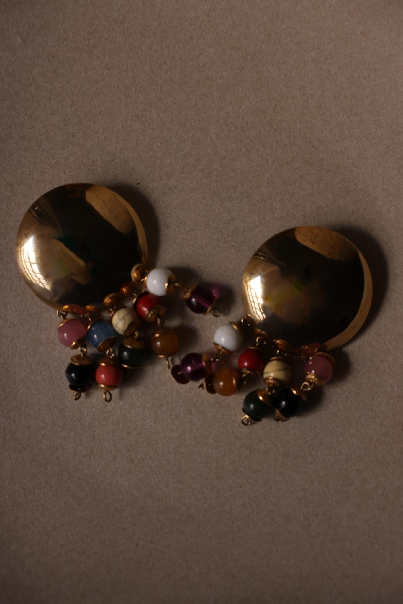 Round Gold Tone Clip-On Earrings With Multicolor Dangles