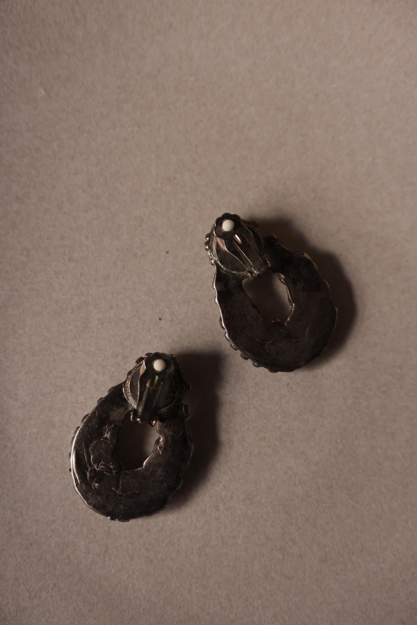 Silver-Tone Sculptural Hoop Clip-On Earrings|Vintage Baazaar 