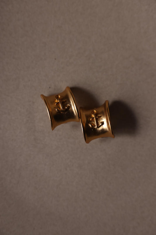 Matte Gold Nautical Anchor Clip-On Earrings|Vintage Baazaar 
