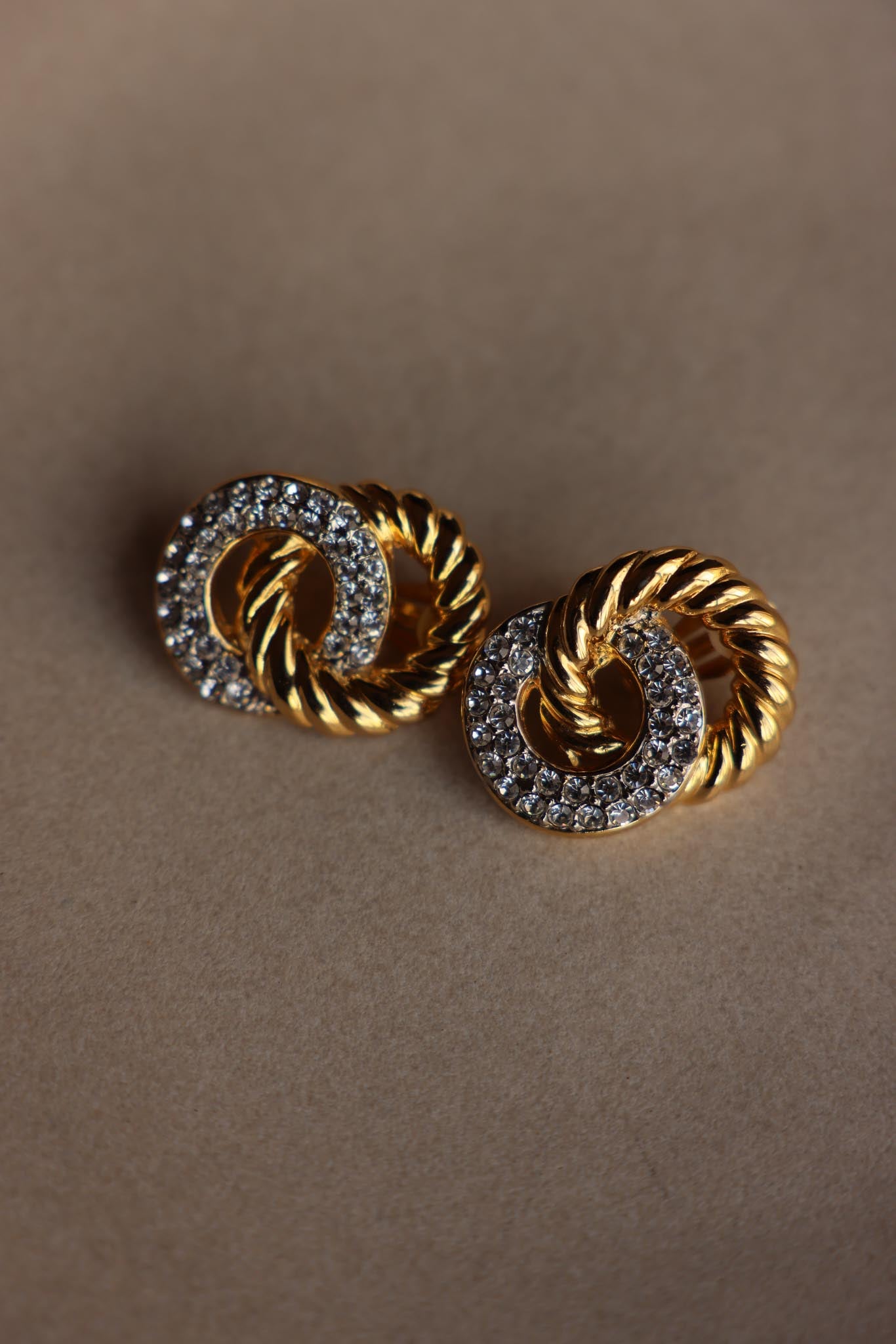 Gay Boyer Golden Twist Rhinestone  Earrings|Vintage Baazaar 