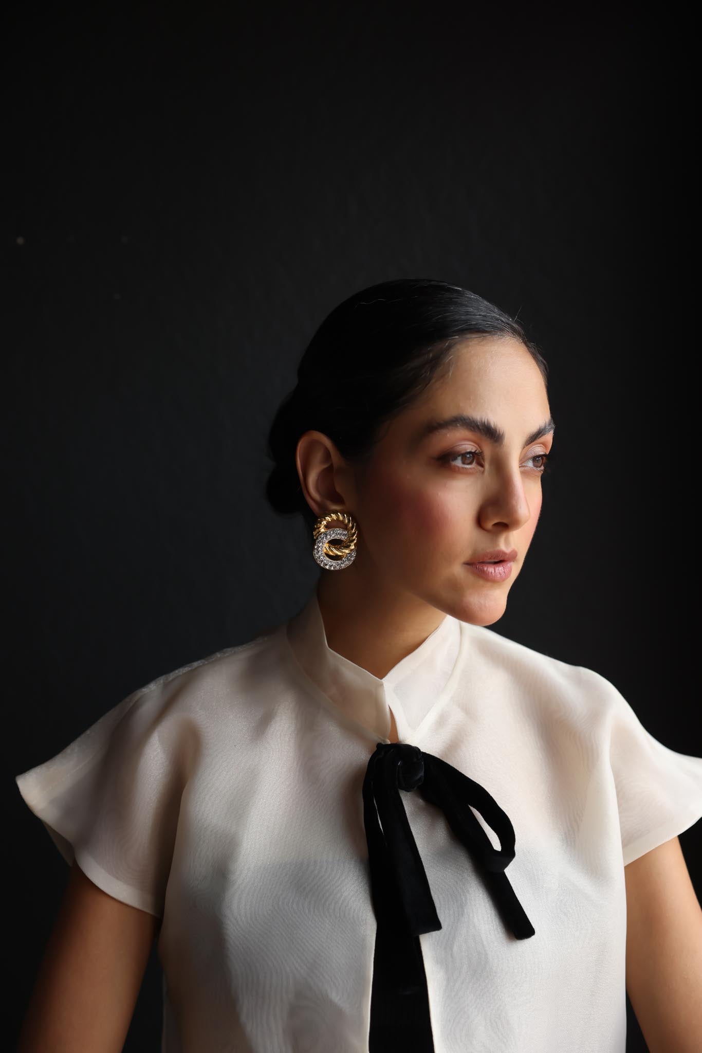 Gay Boyer Golden Twist Rhinestone  Earrings|Vintage Baazaar 