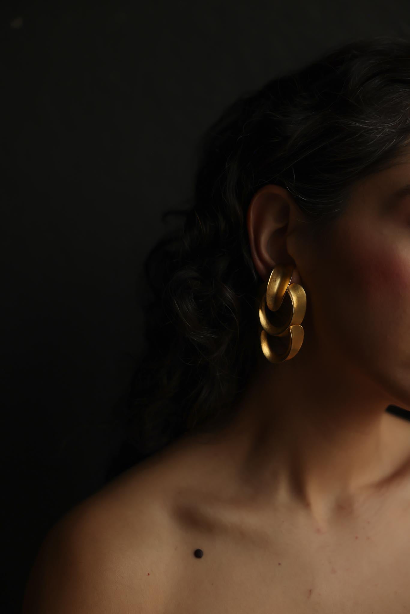 Clara Studio Matte Gold Triple Link Clip-On Earrings