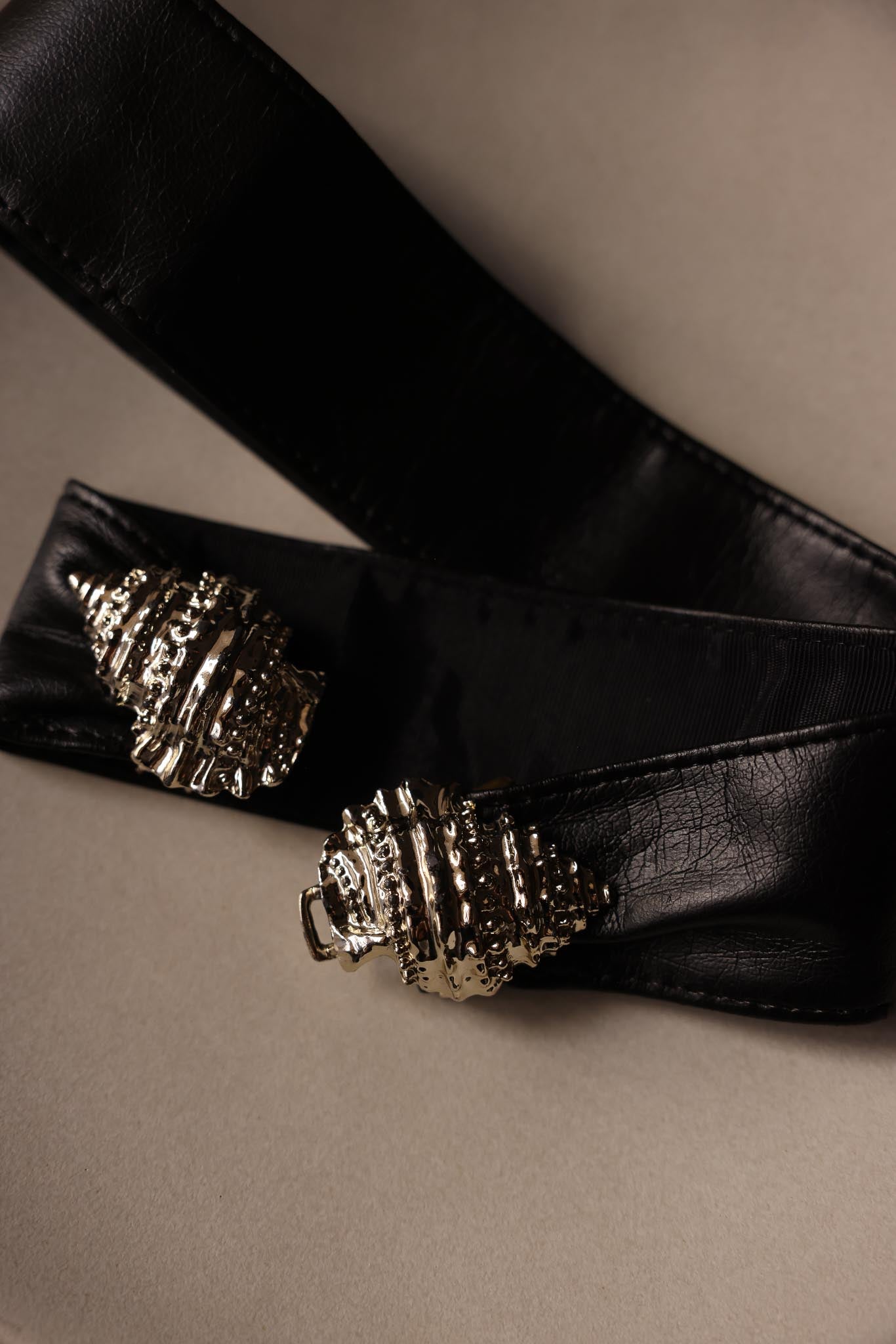 Black Leather Belt with Two Statement Buckles (Bundle)
