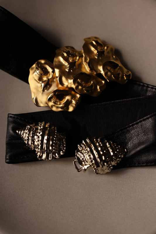 Black Leather Belt with Two Statement Buckles (Bundle)